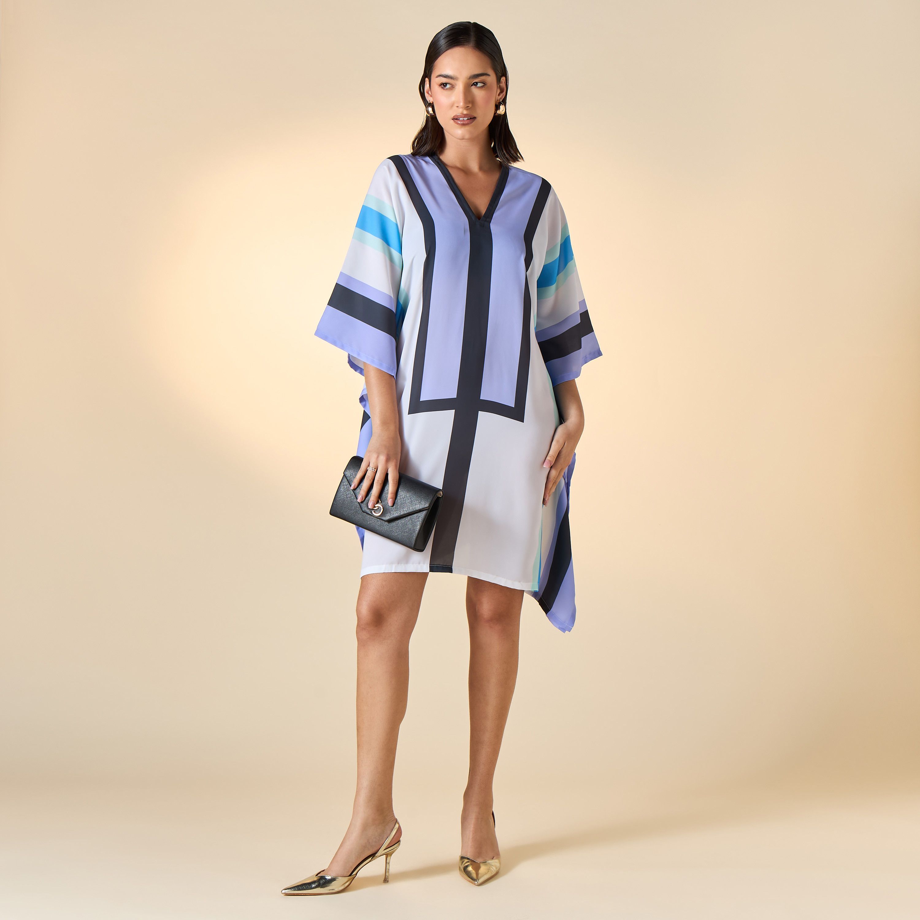 فستان قفطان مقلم بياقة V من فيور-women-clothing-dresses-image-2