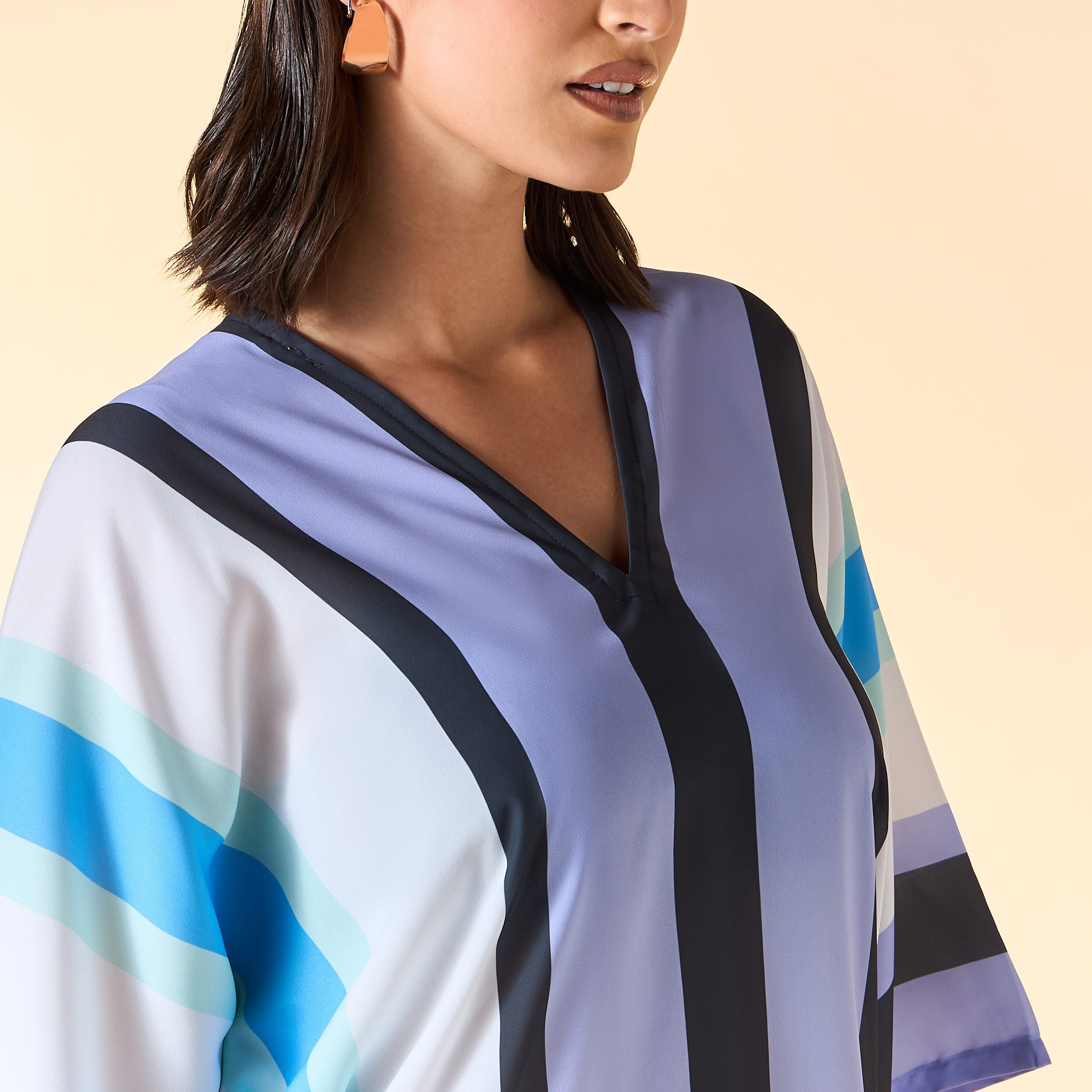 FYOR Striped Kaftan Dress with V-neck-women-clothing-dresses-image-4