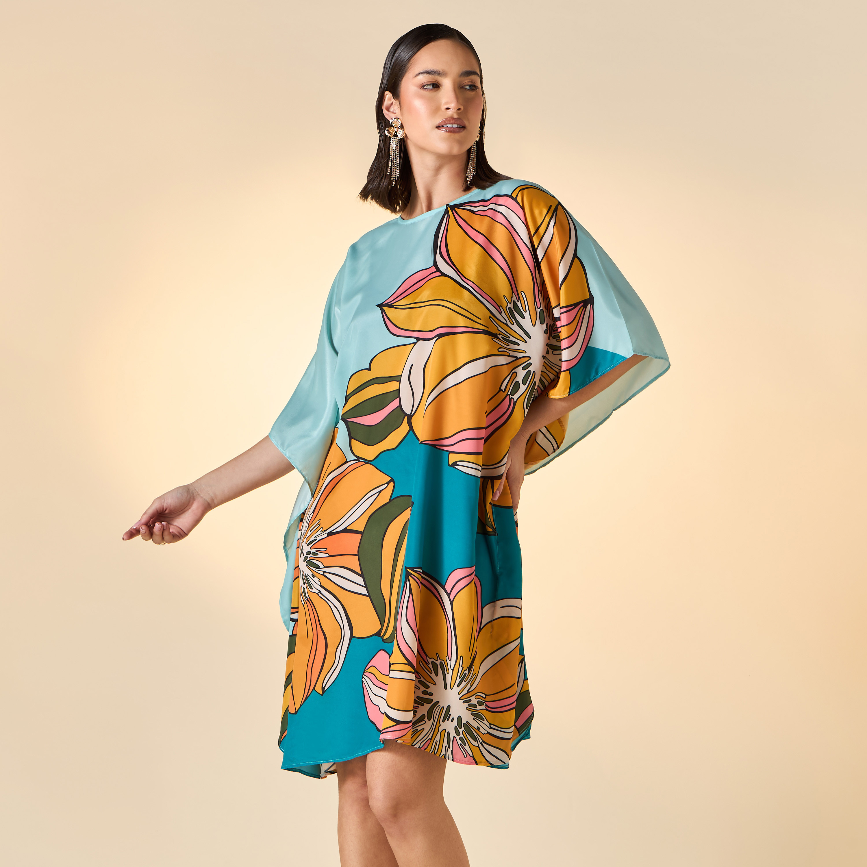FYOR Floral Print Kaftan Dress with Round Neck-women-clothing-dresses-image-1