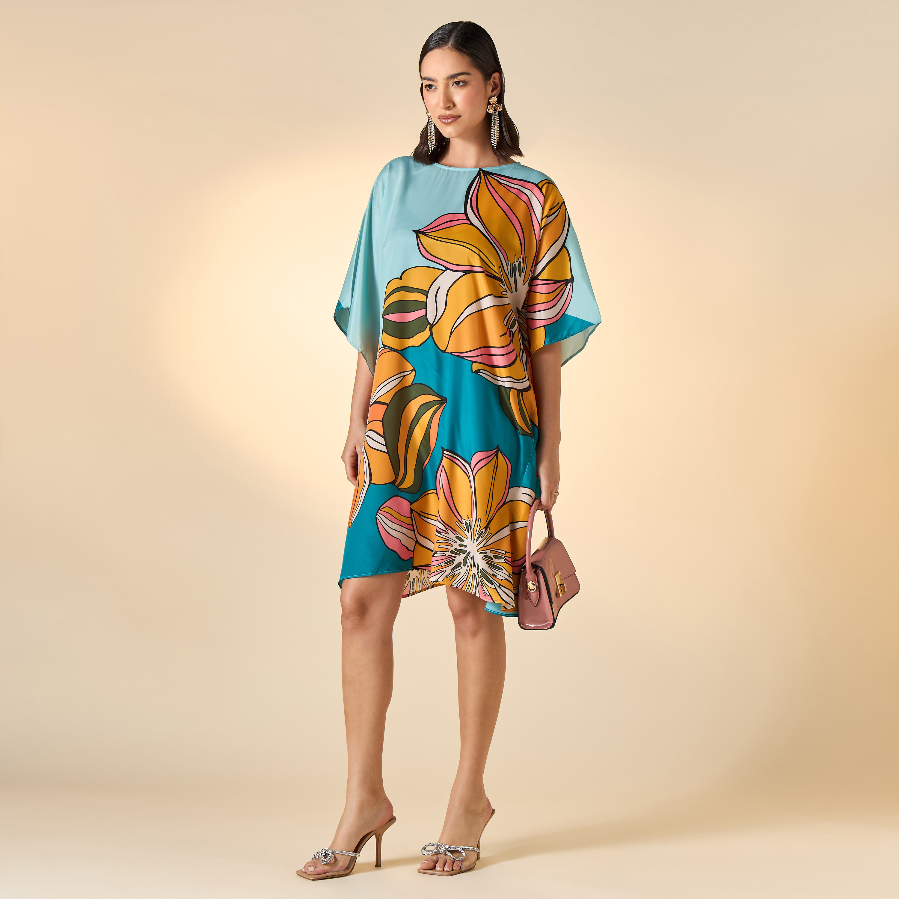 FYOR Floral Print Kaftan Dress with Round Neck-women-clothing-dresses-image-2