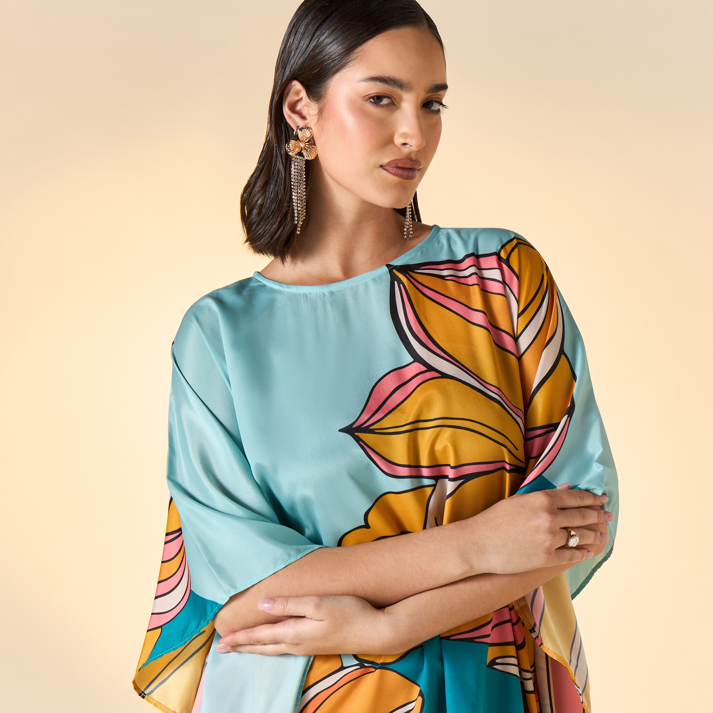 فستان قفطان بياقة مستديرة وطبعات زهرية من فيور-women-clothing-dresses-image-4
