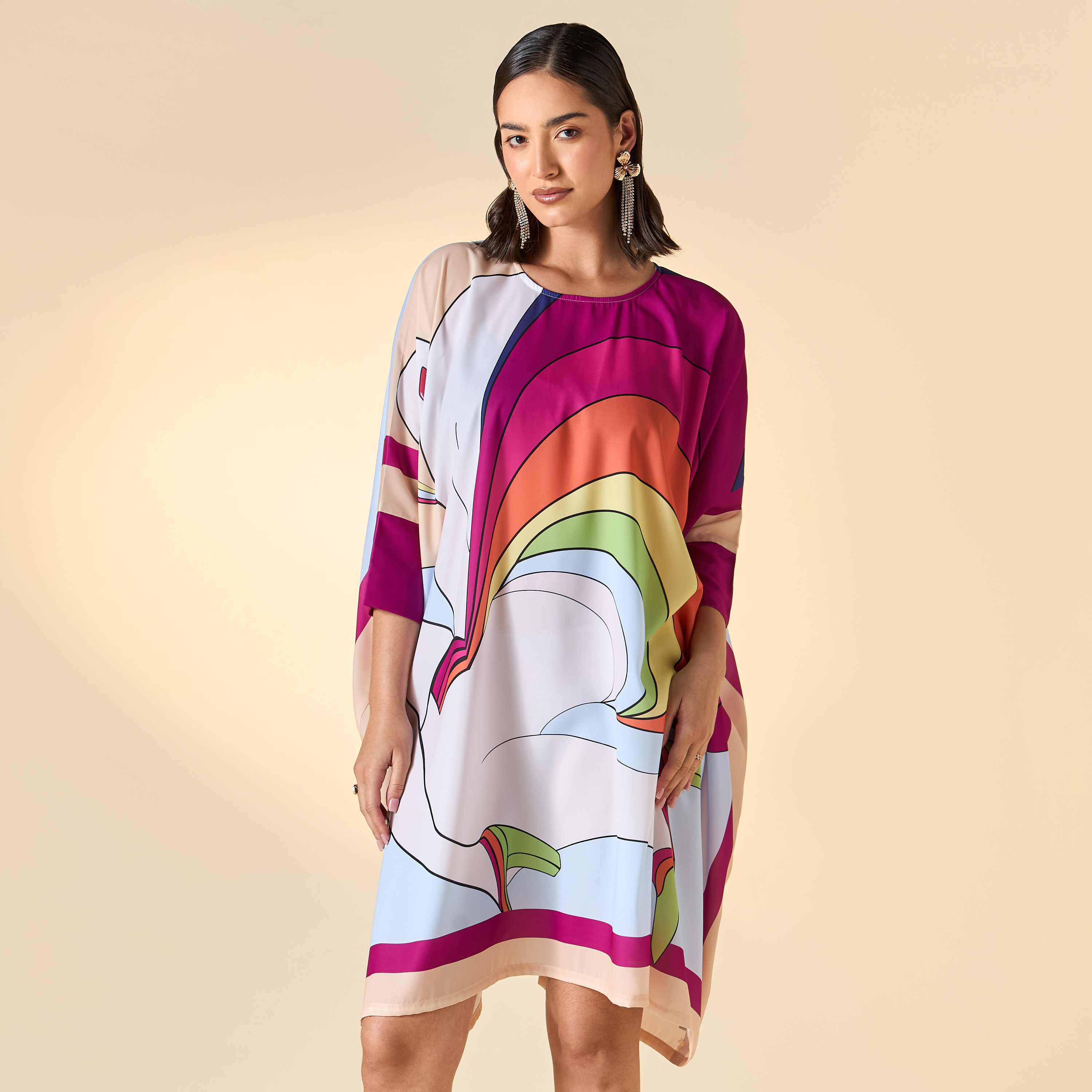 FYOR Printed Kaftan Dress with Round Neck-women-clothing-dresses-image-1