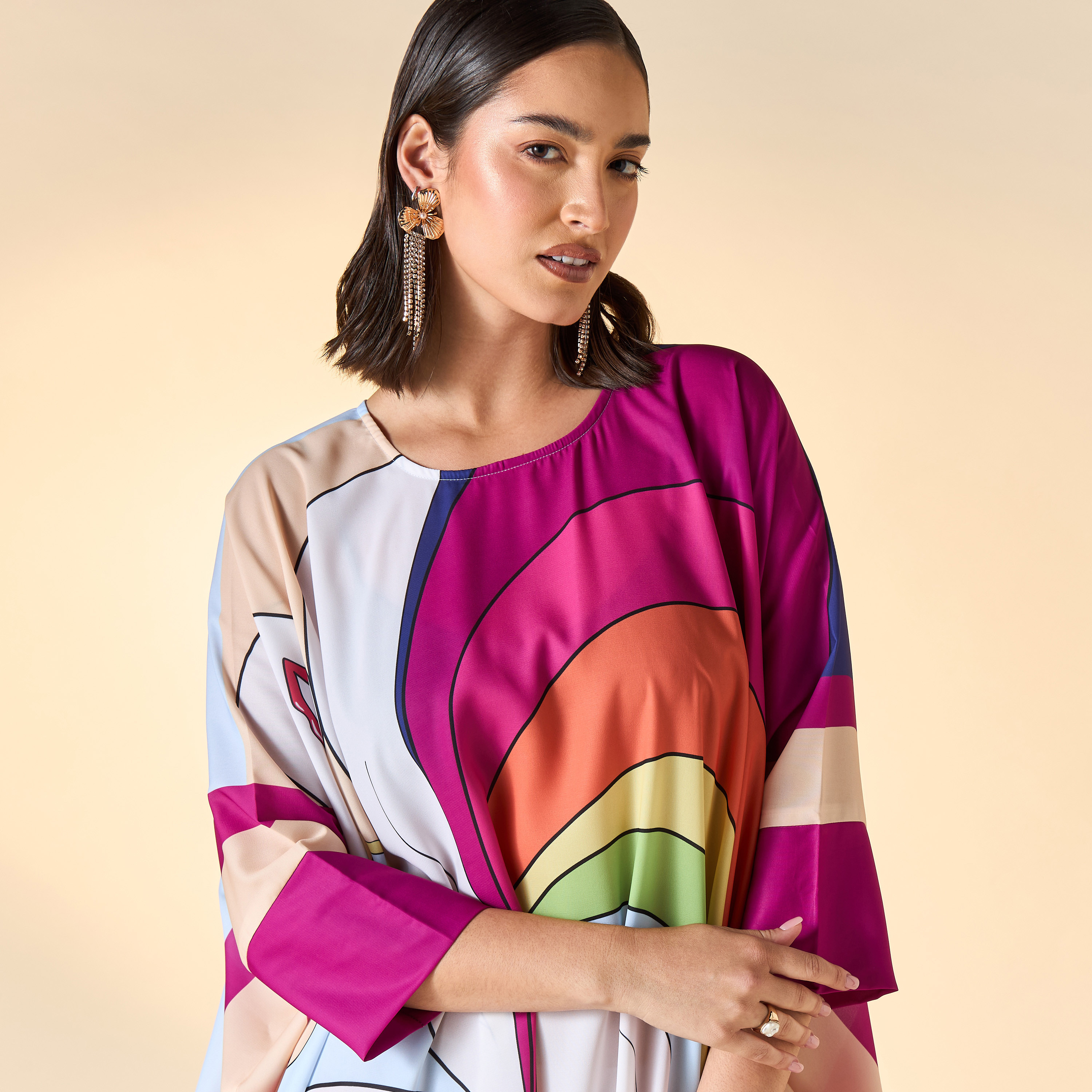 FYOR Printed Kaftan Dress with Round Neck-women-clothing-dresses-image-4
