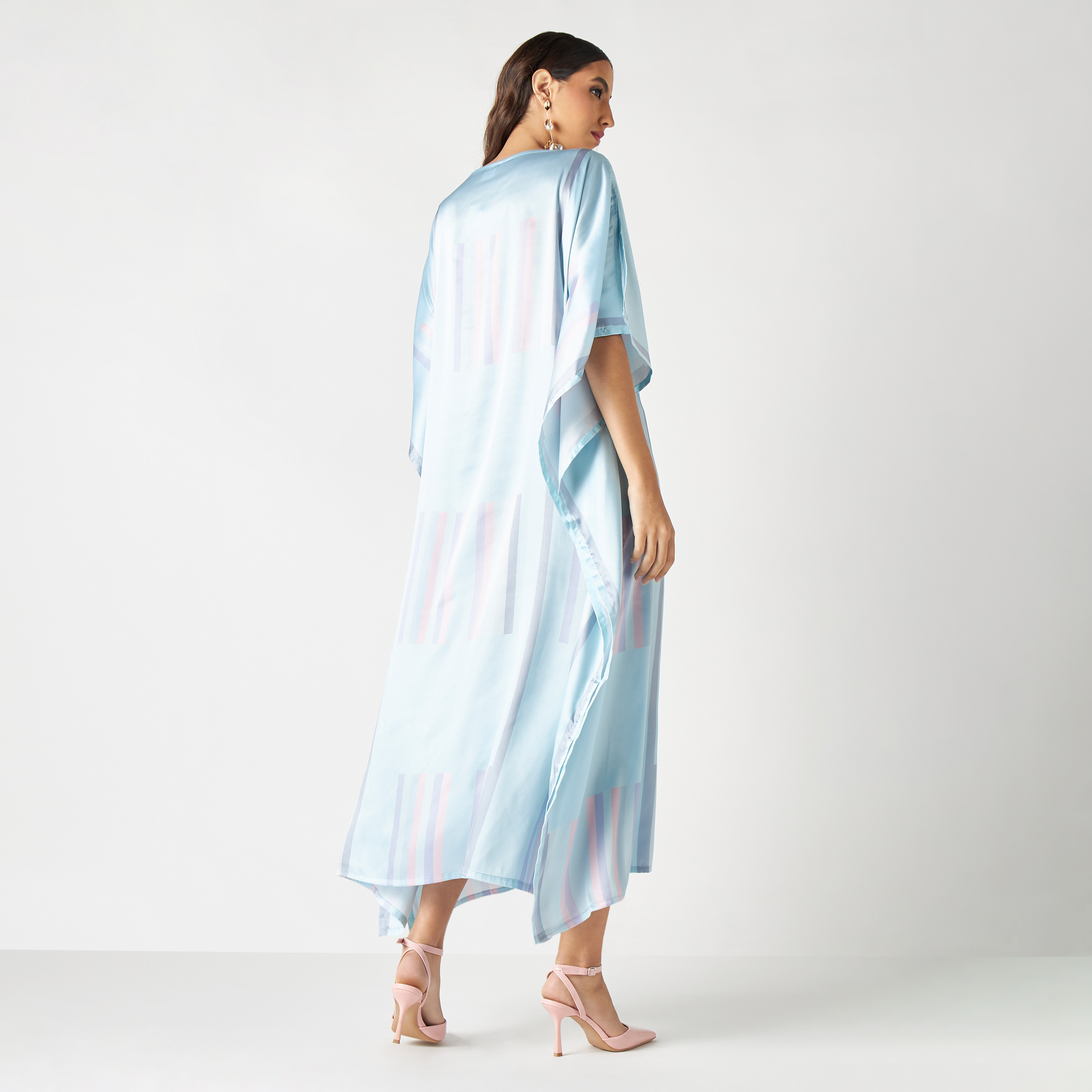 FYOR Stripe Print Kaftan Dress with Boat Neck-women-arabicclothing-kaftan-image-3