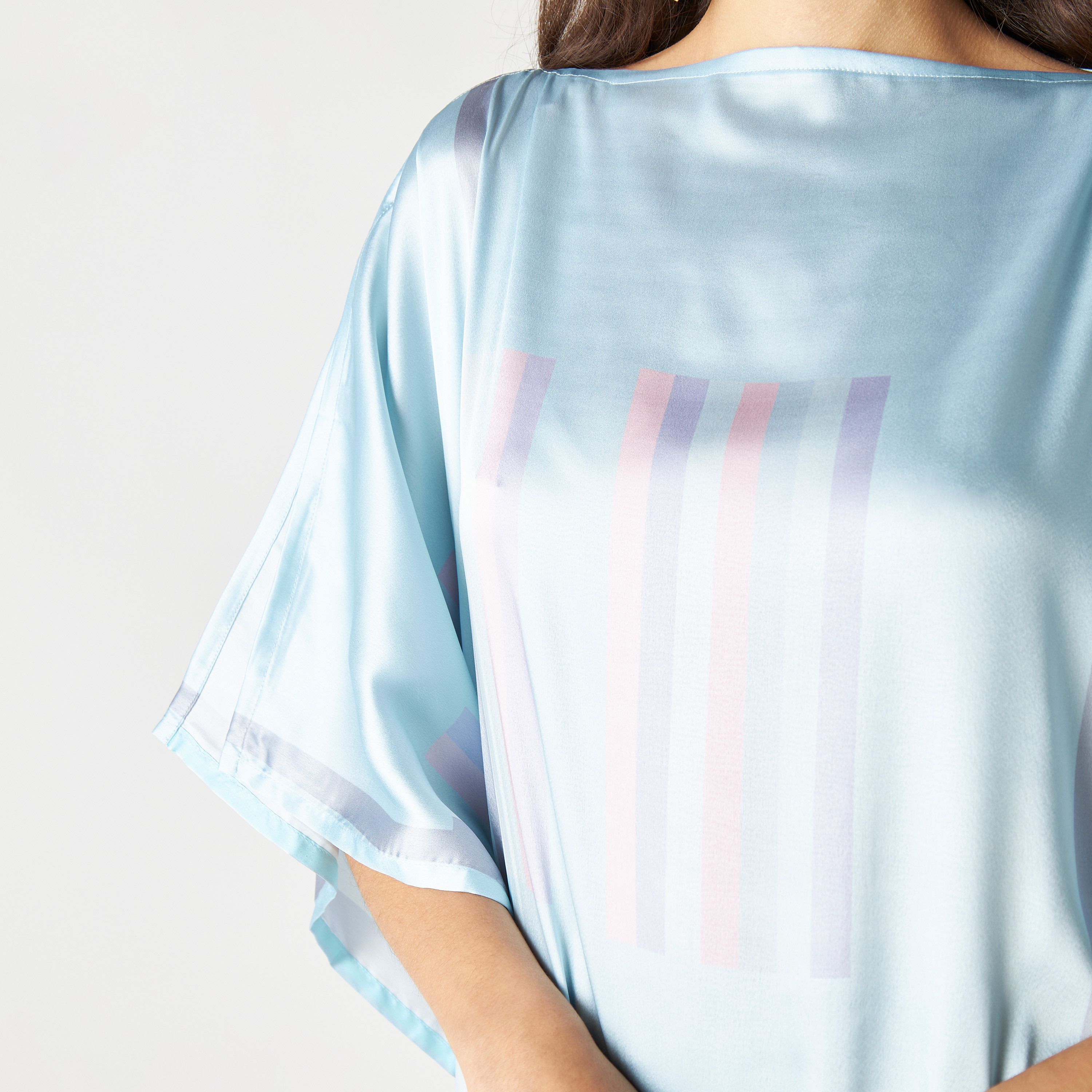 FYOR Stripe Print Kaftan Dress with Boat Neck-women-arabicclothing-kaftan-image-5