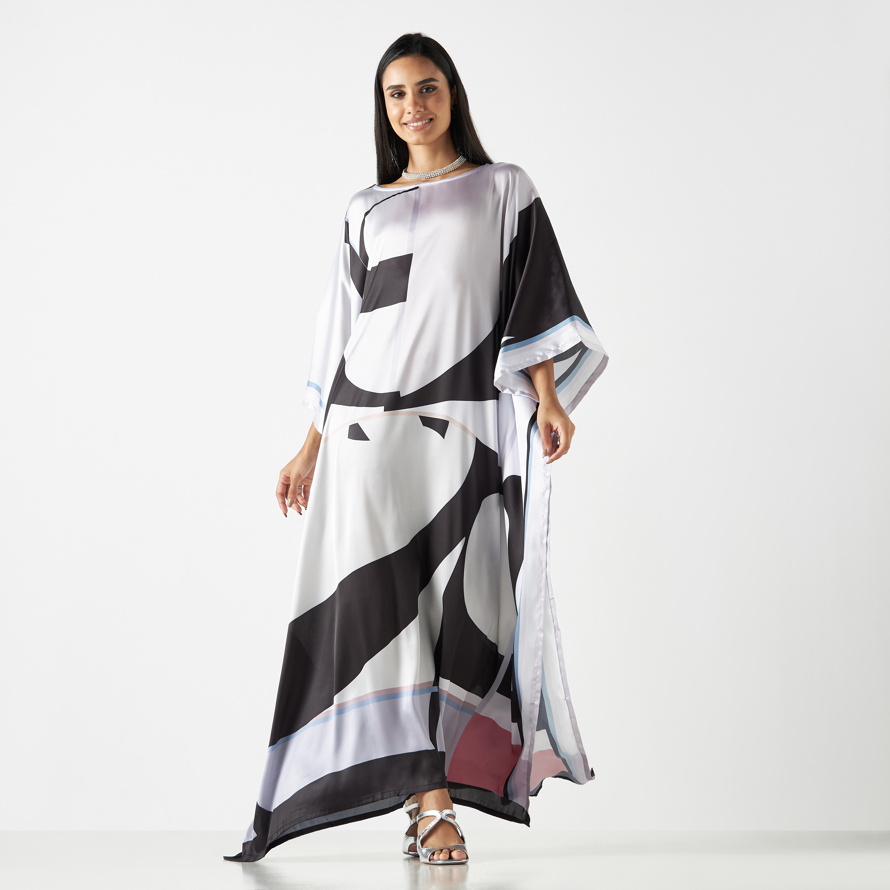 FYOR All-Over Print Kaftan Dress with Boat Neck-women-arabicclothing-kaftan-image-1