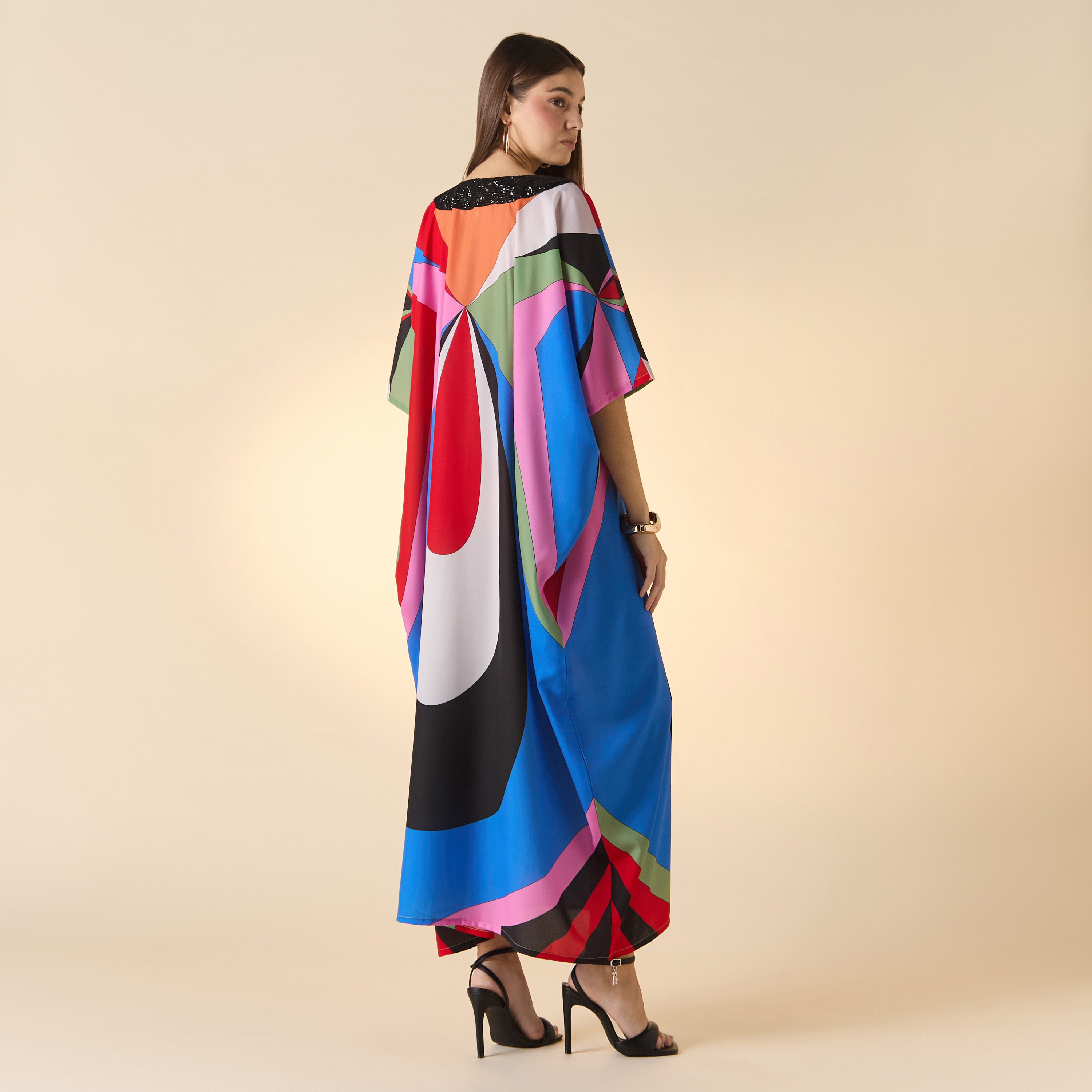 FYOR All-Over Print Kaftan Dress with V-neck-women-clothing-dresses-image-2