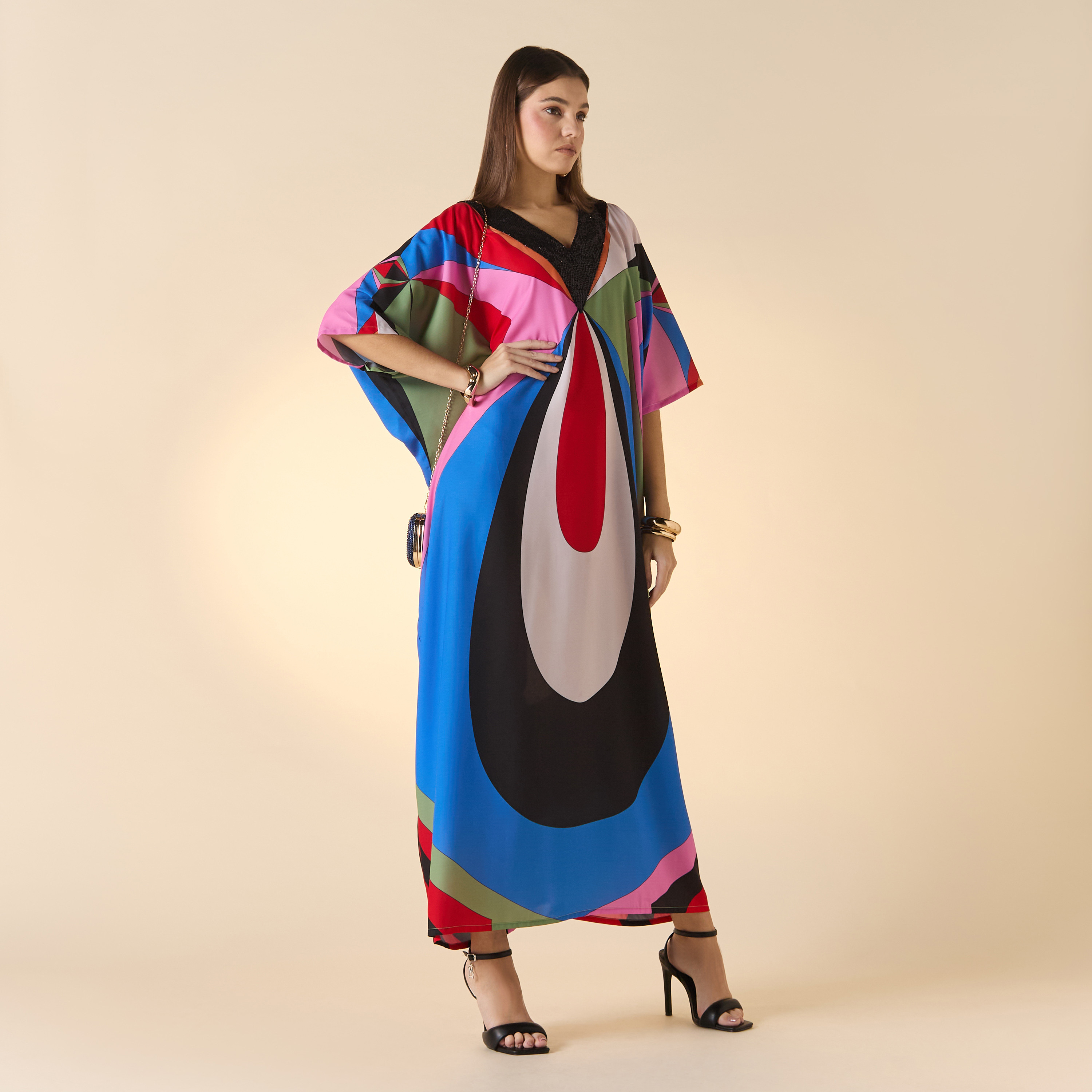 FYOR All-Over Print Kaftan Dress with V-neck-women-clothing-dresses-image-3