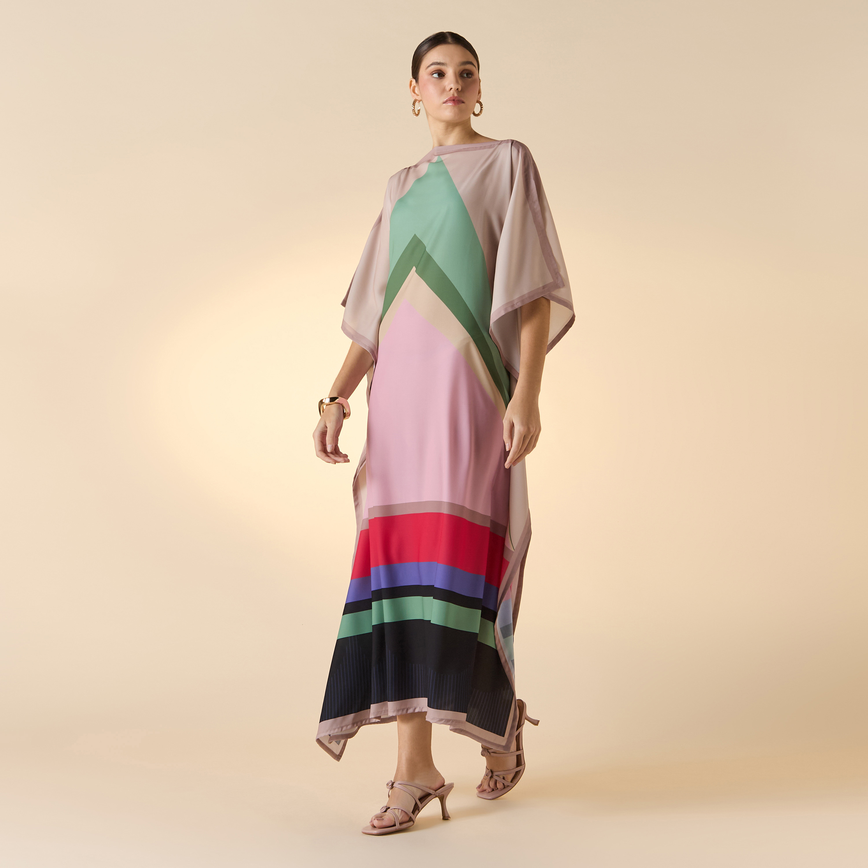 فستان قفطان متوسط ​​الطول برقبة قارب ومطبوع من FYOR-women-arabicclothing-kaftan-image-3