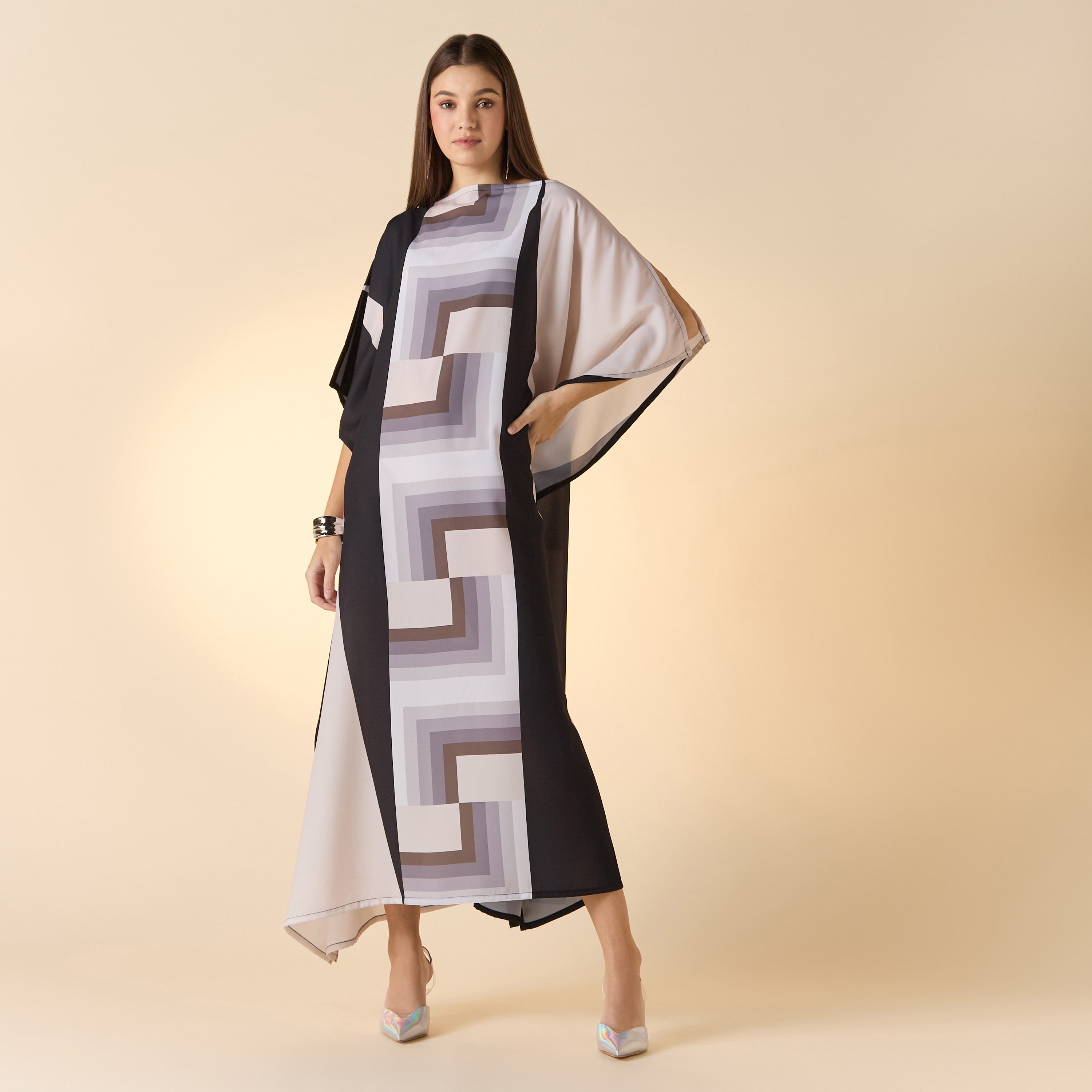 فستان قفطان متوسط ​​الطول برقبة قارب ومطبوع من FYOR-women-arabicclothing-kaftan-image-1