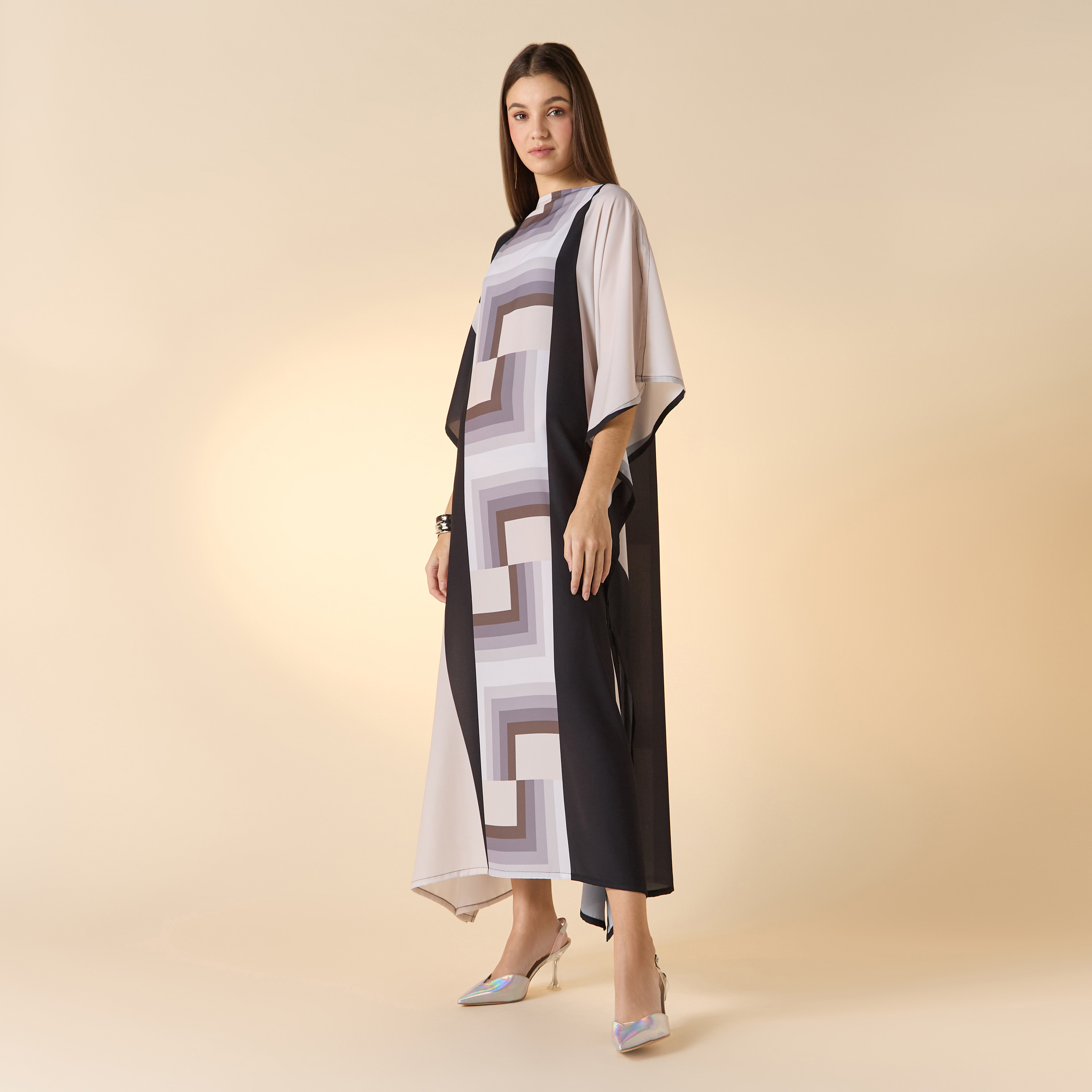 FYOR Printed Boat Neck Midi Kaftan Dress-women-arabicclothing-kaftan-image-3