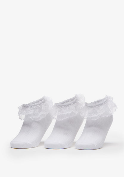 Textured Ankle Length Socks with Frill Detail - Set of 3