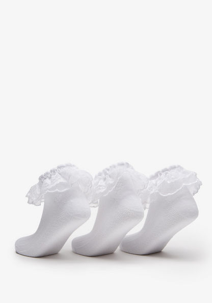 Textured Ankle Length Socks with Frill Detail - Set of 3