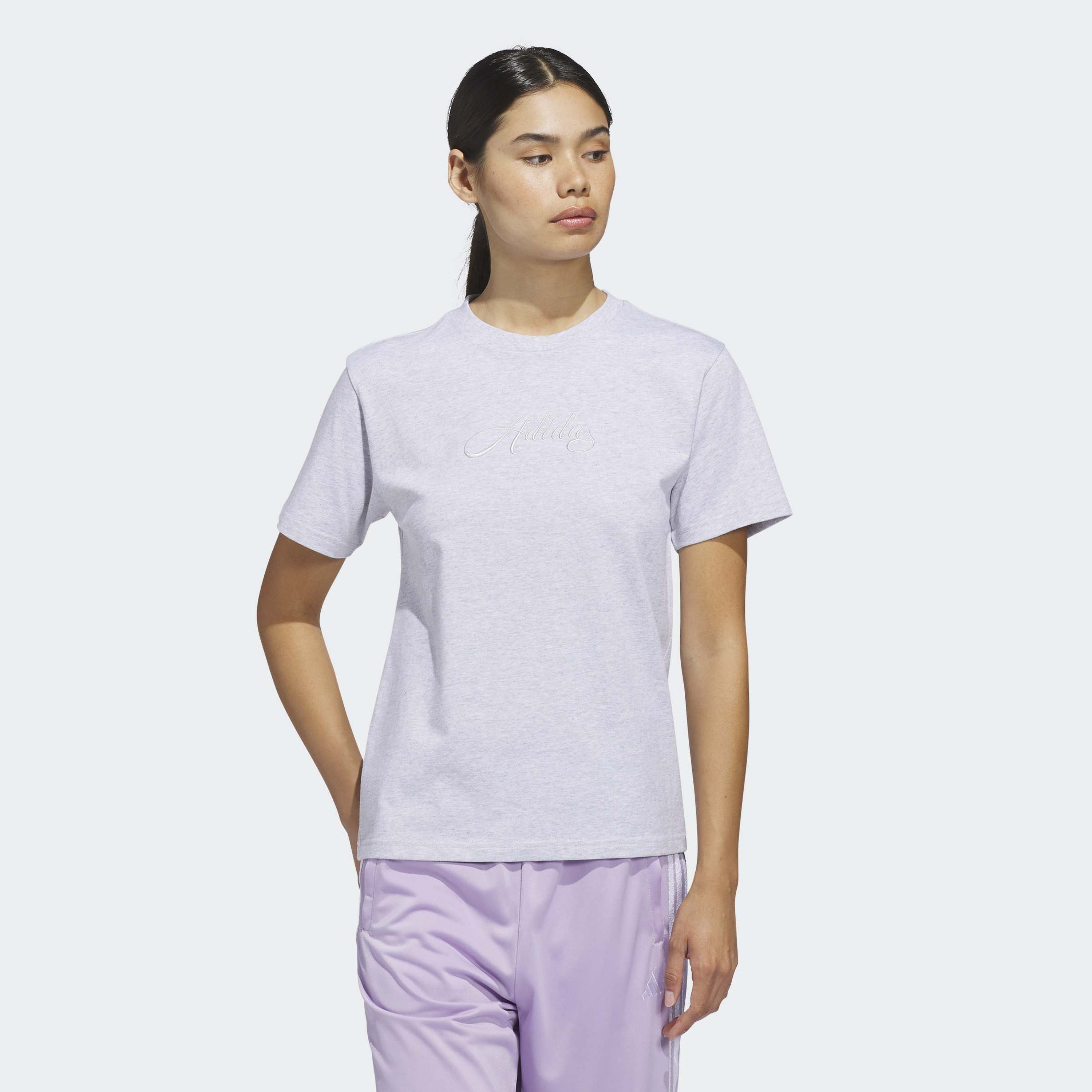 adidas Women Cursive Wordmark Graphic Short Sleeve T-Shirt-sports-women-clothing-tshirtsandvests-image-1