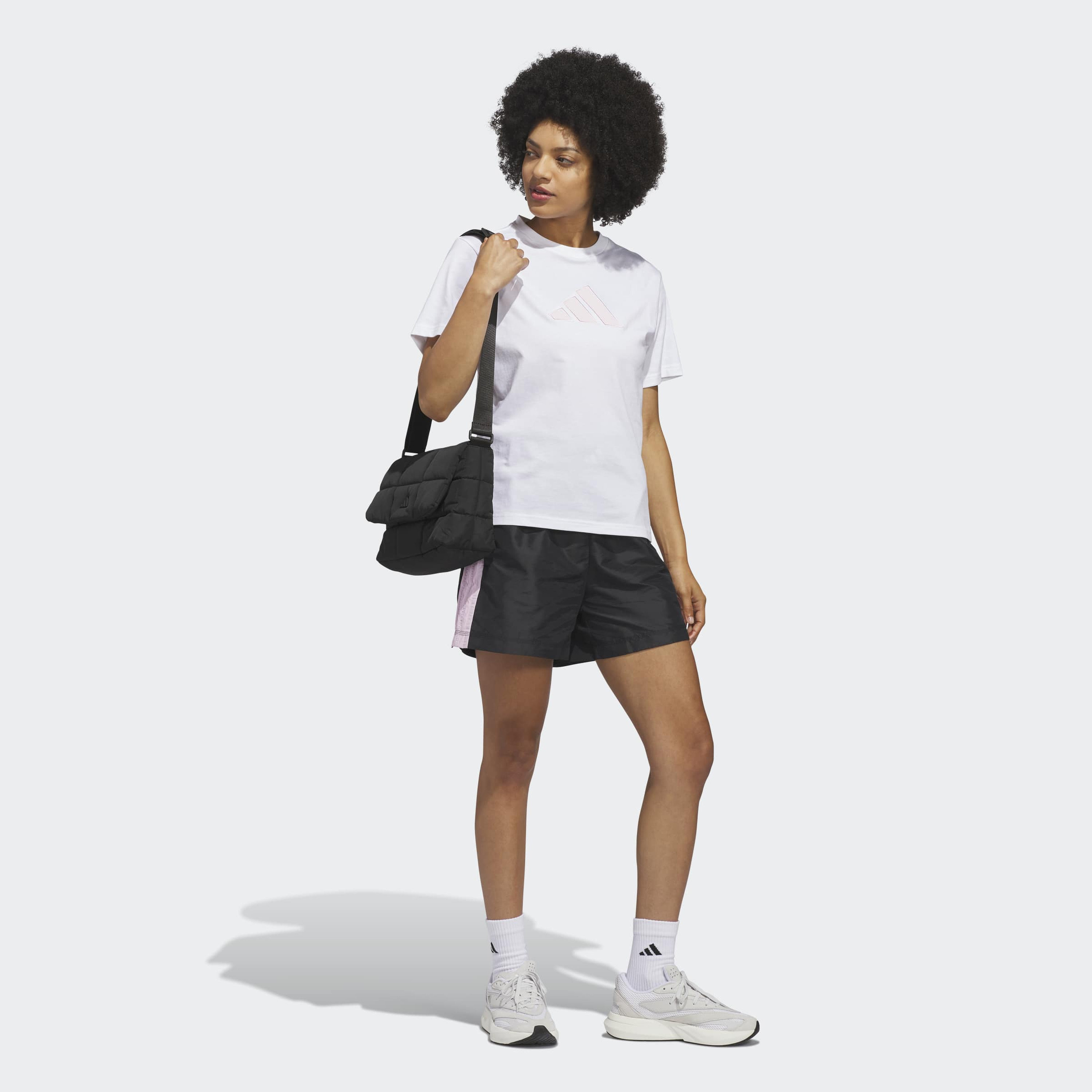 اديداس - تيشيرت نسائي بأكمام قصيرة بنقشة مربعات كبيرة وشعار كبير-women-clothing-tshirts-image-5