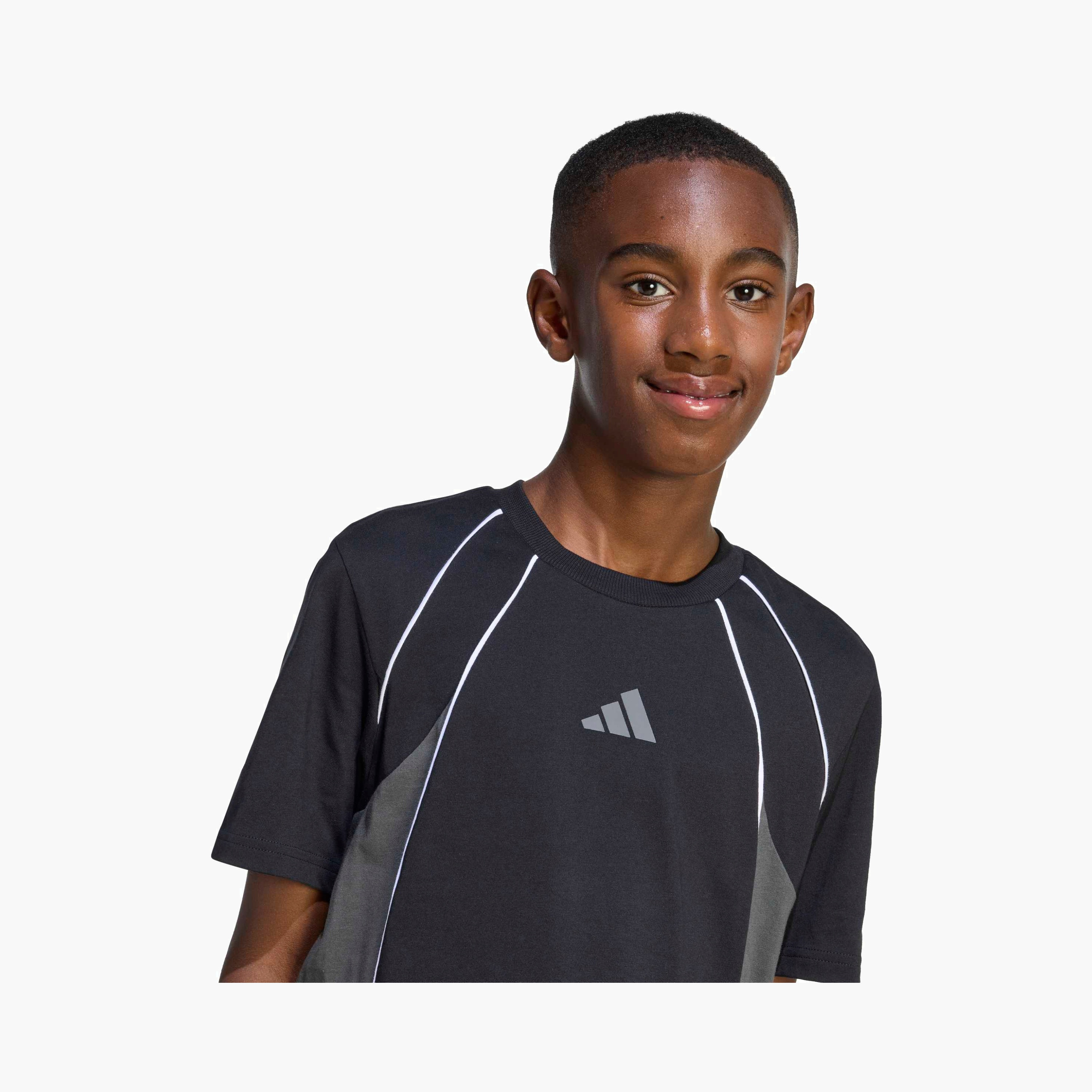 adidas Crew Neck Short Sleeves T-shirt with Colourblock Panel-boys-clothing-sportswear-tops-image-4