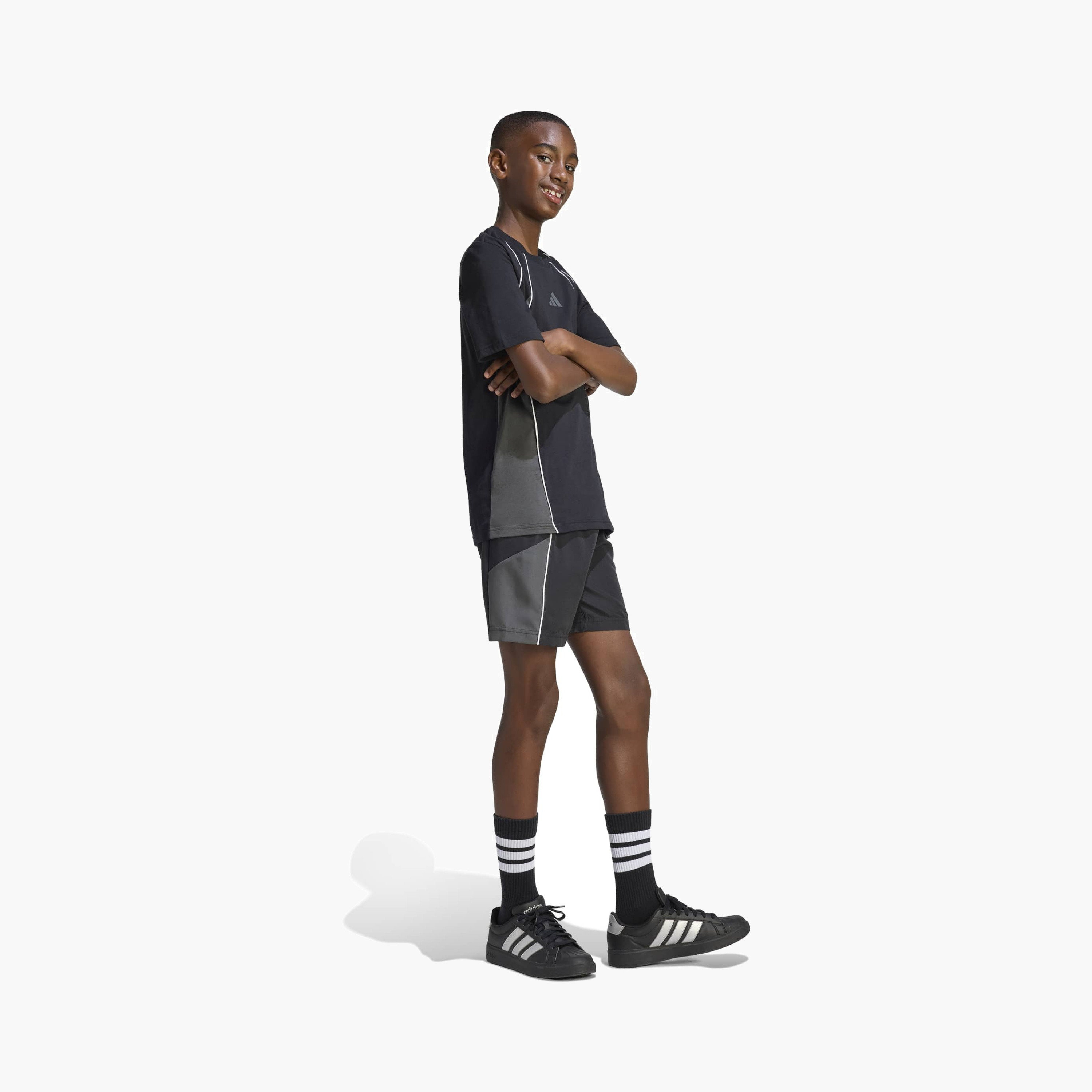 adidas Crew Neck Short Sleeves T-shirt with Colourblock Panel-boys-clothing-sportswear-tops-image-5