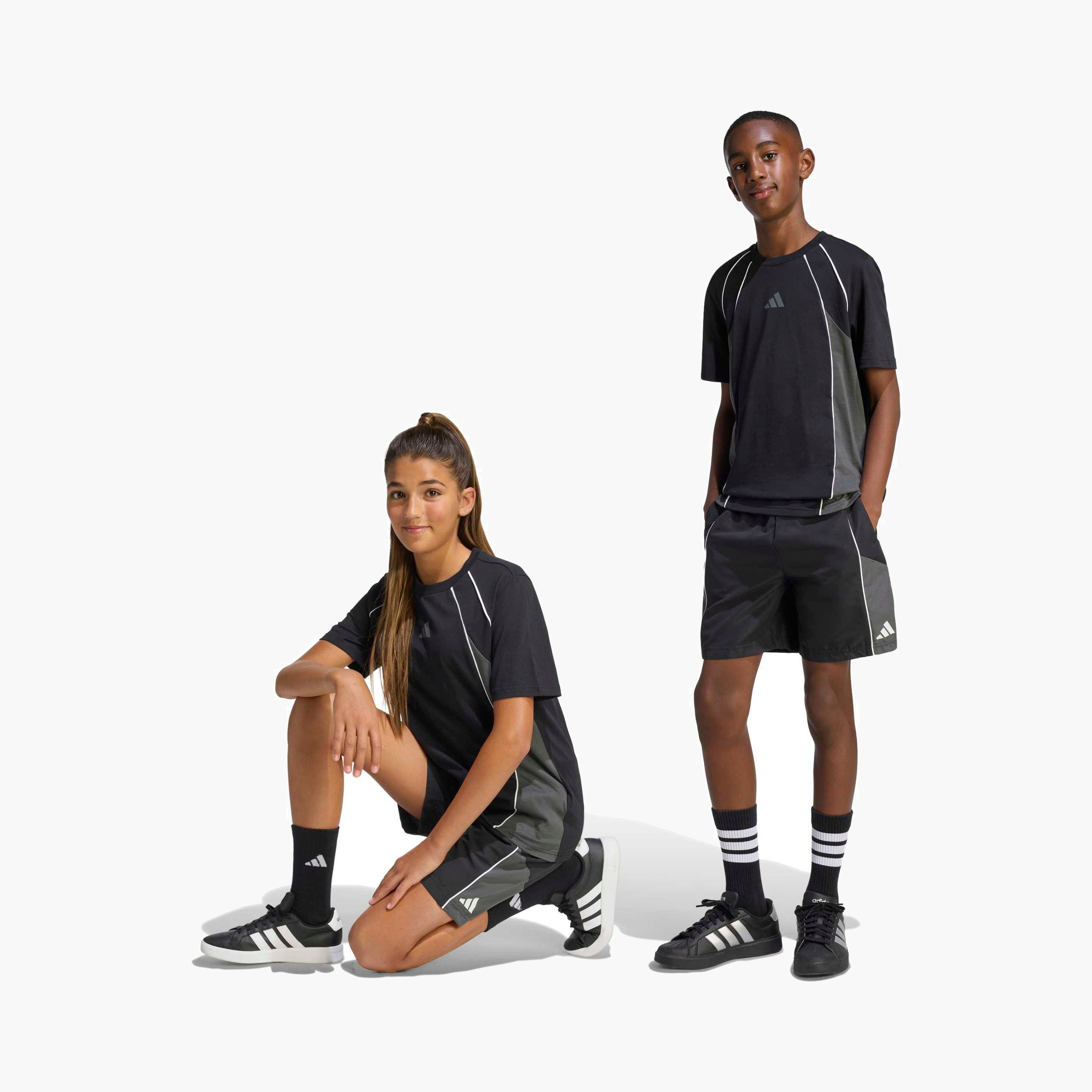 adidas Elastic Waist Shorts with Colourblock Panel-sports-boys-clothing-bottoms-shorts-image-1
