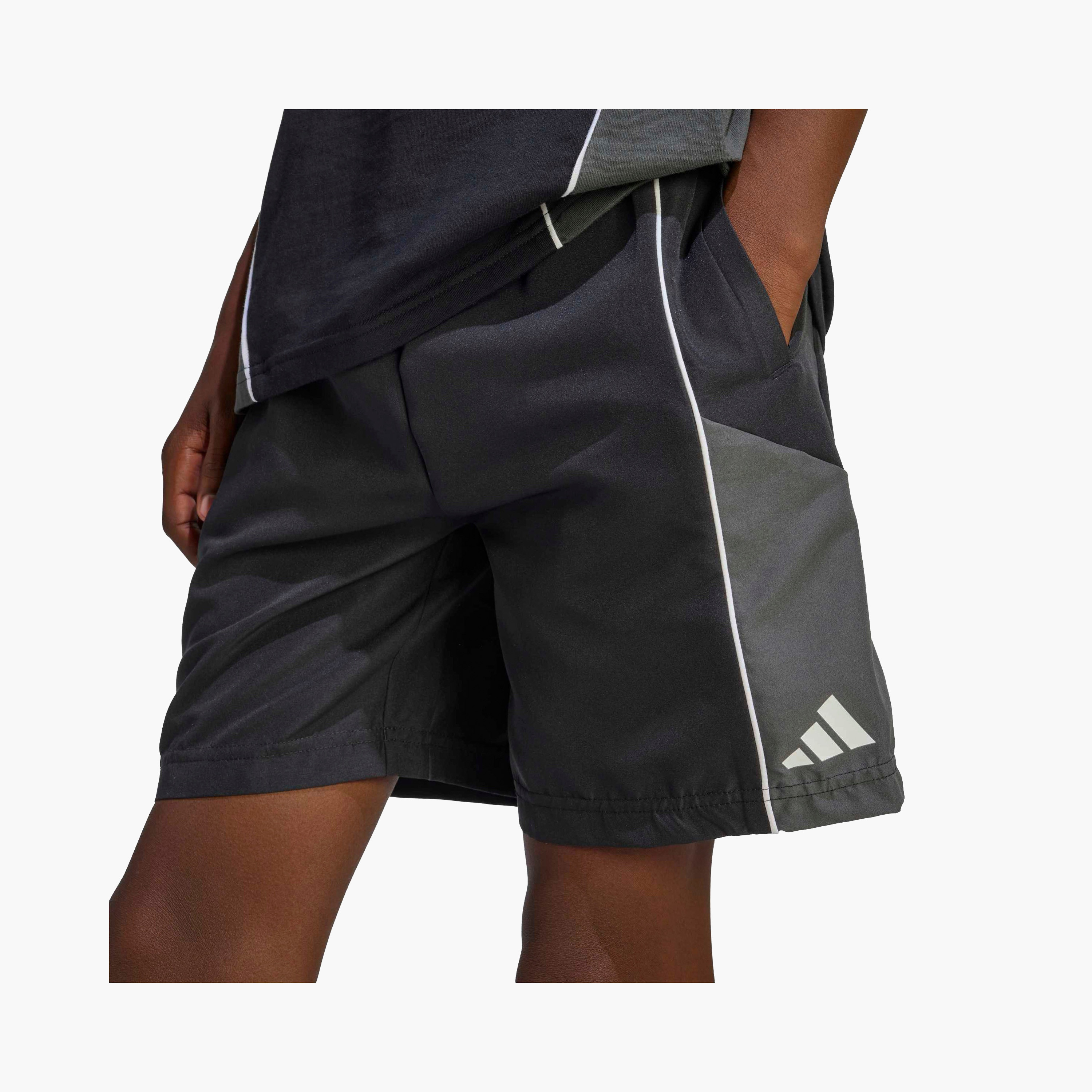 adidas Elastic Waist Shorts with Colourblock Panel-sports-boys-clothing-bottoms-shorts-image-6
