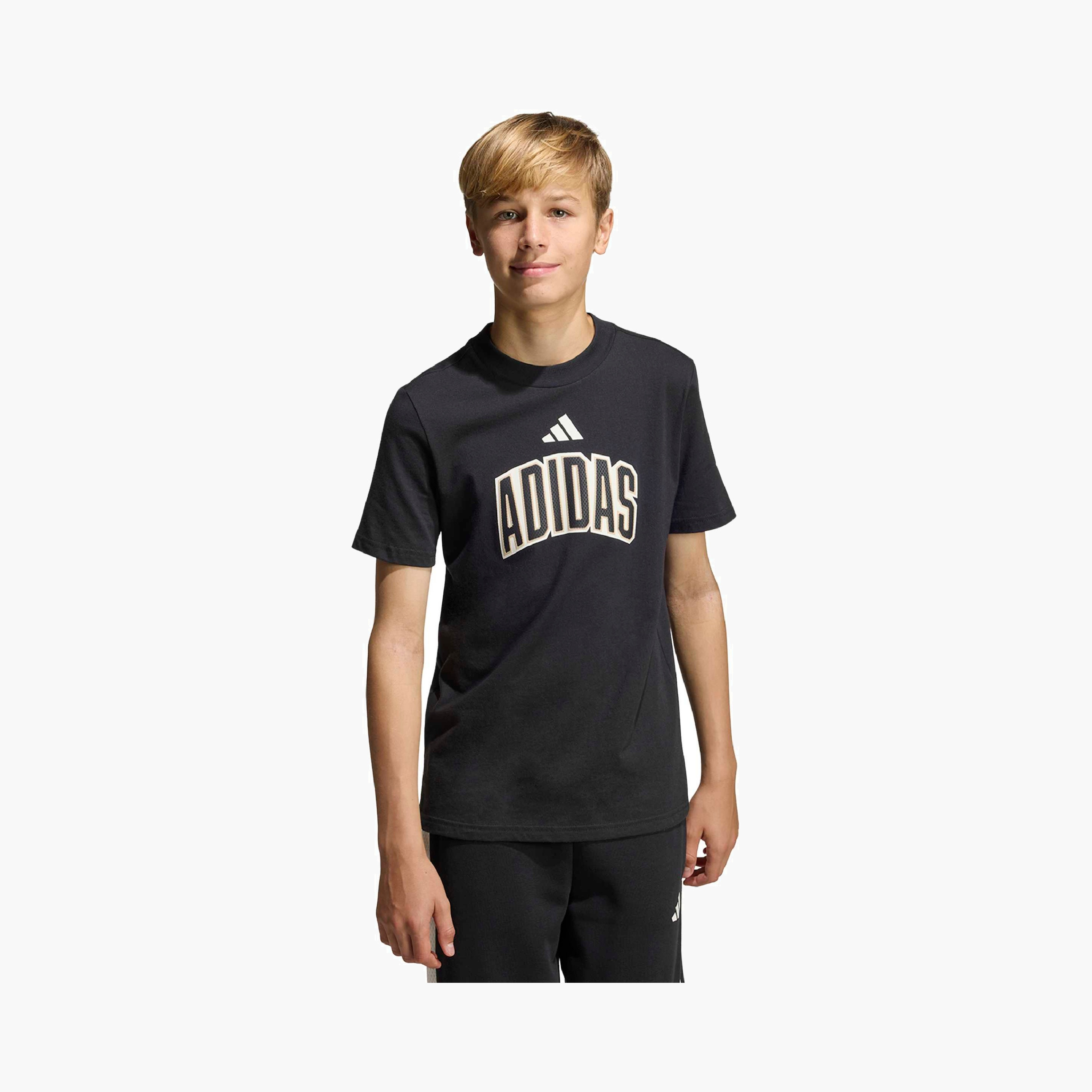 adidas Crew Neck Short Sleeves T-shirt with Logo Print-boys-clothing-sportswear-tops-image-1