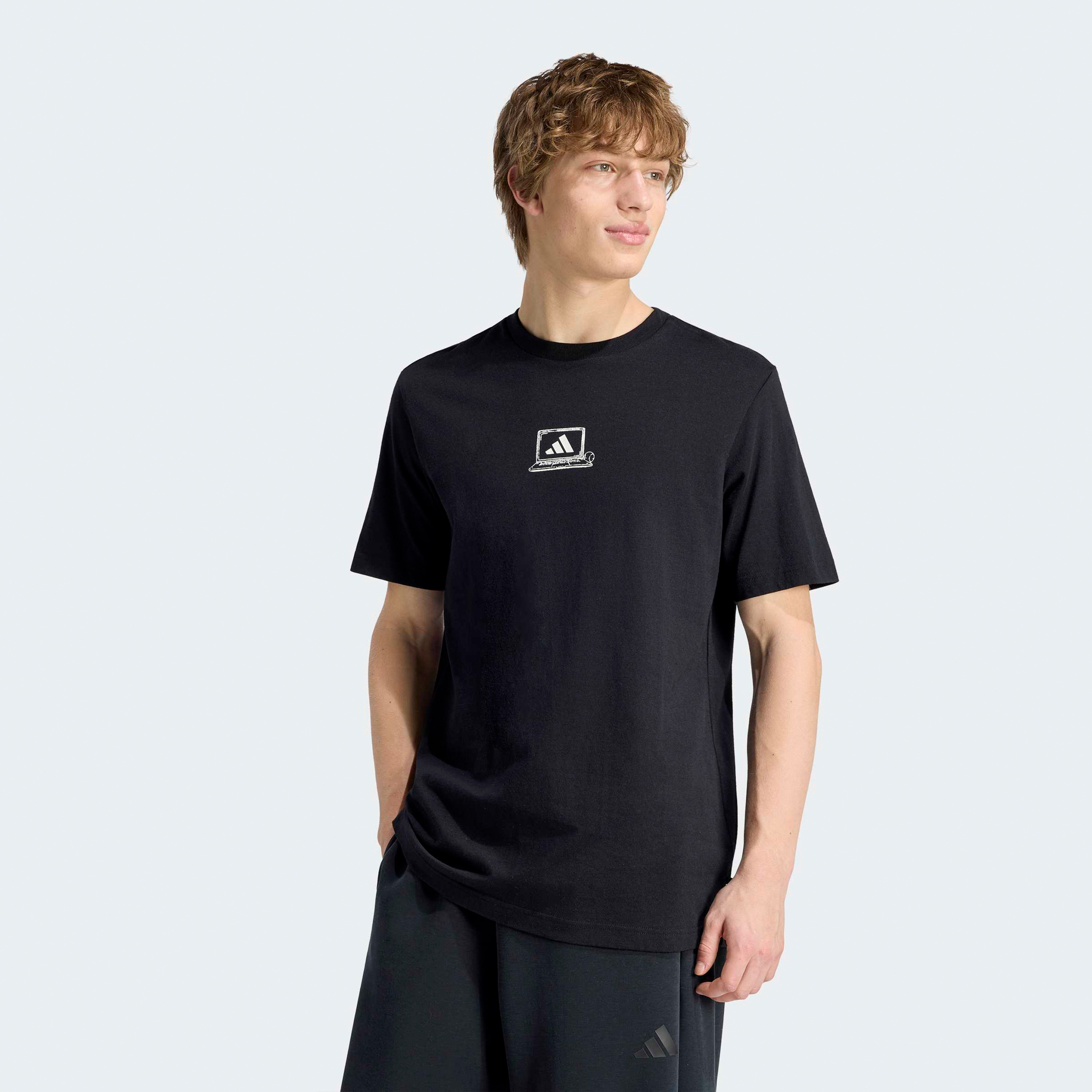اديداس - تيشيرت رجالي بأكمام قصيرة ورقبة دائرية مطبوع عليه عبارة Clocked In-men-clothing-sportswearandactivewear-tshirtsandpolos-image-1