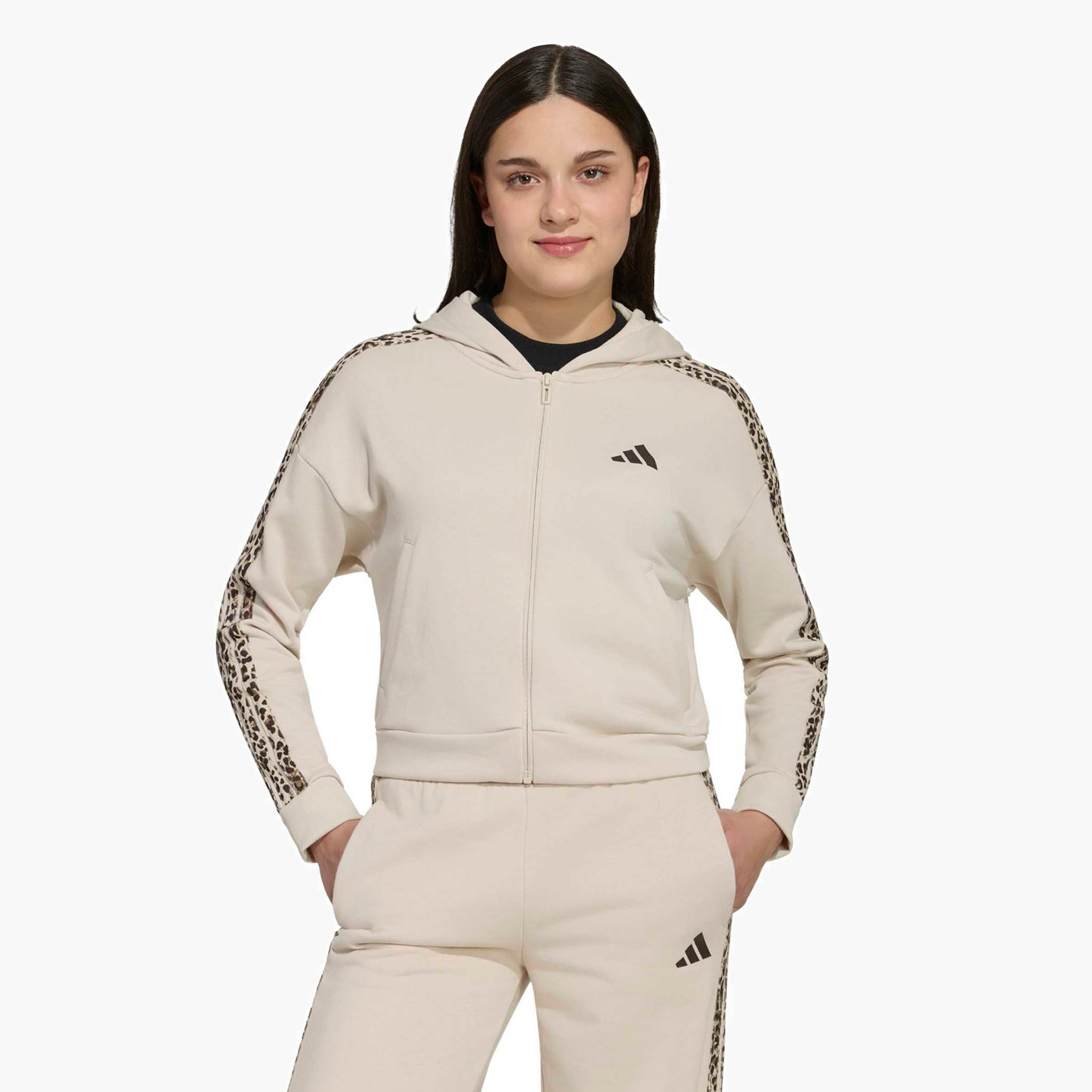 adidas Girls Animal Print Stripe Hoodie-girls-clothing-winterwear-jacketsandcoats-image-1