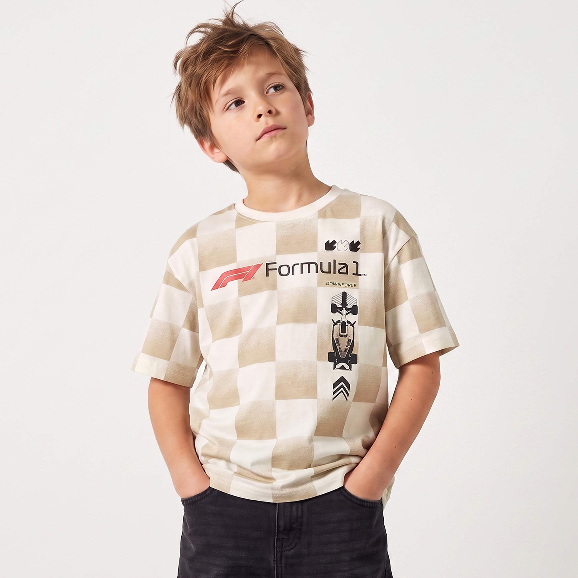 تيشيرت بياقة ضيقة وأكمام قصيرة وطبعات ماينكرافت وفورمولا 1-boys-clothing-tshirtsandpolos-image-1
