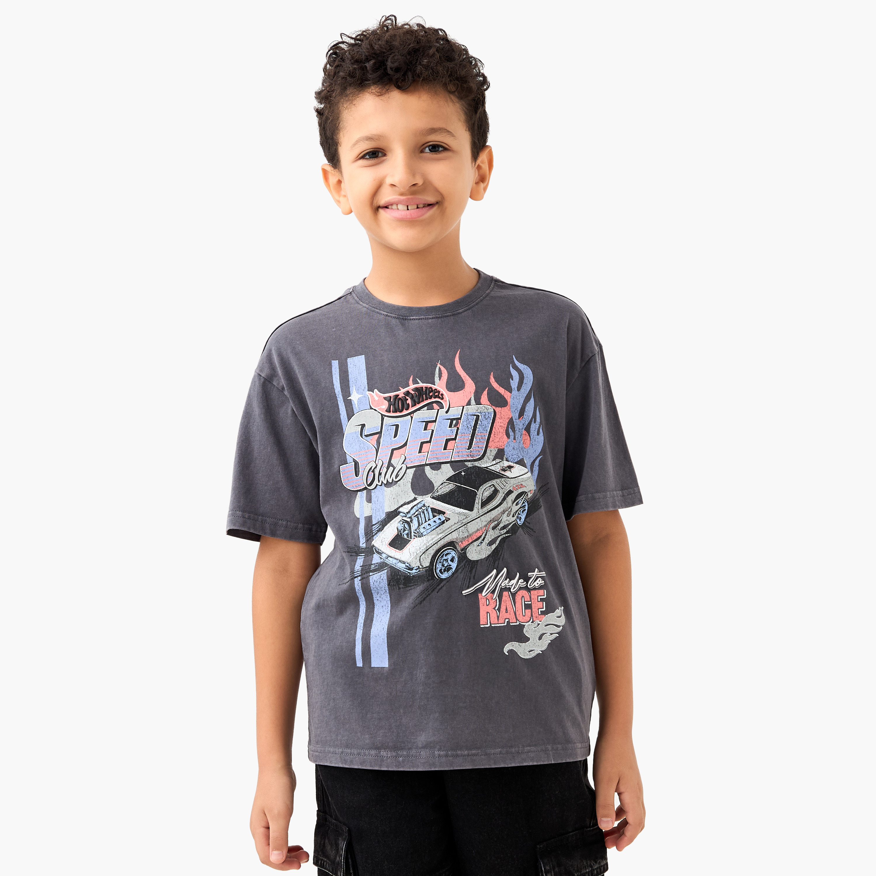 Hot Wheels Printed T-shirt with Crew Neck and Short Sleeves-boys-clothing-tshirtsandpolos-image-1