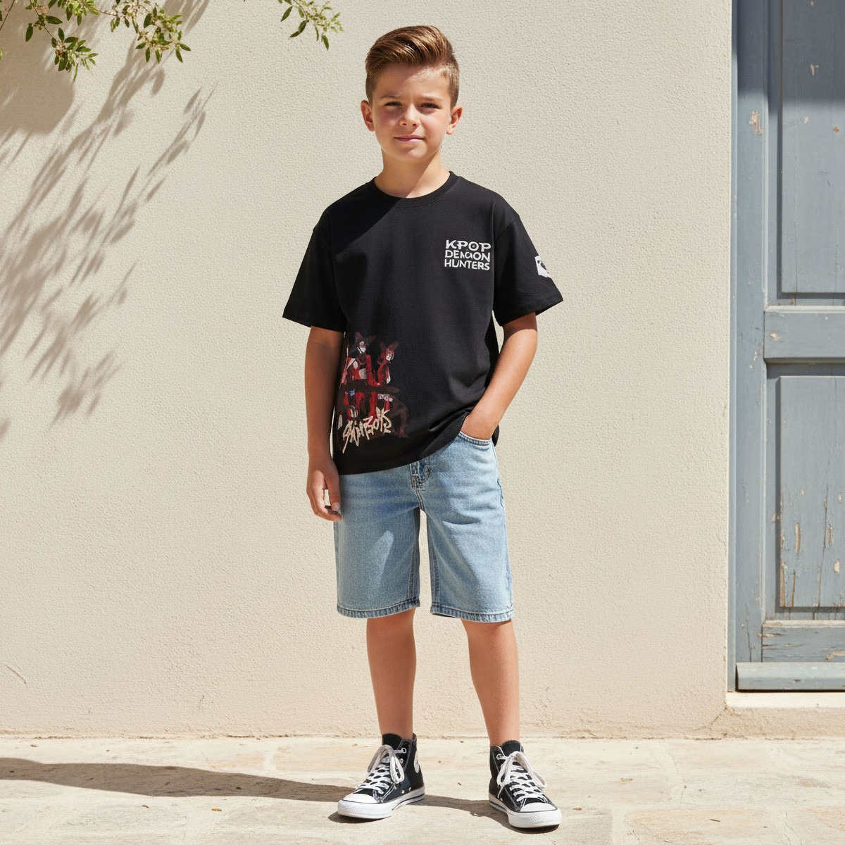 تيشيرت برقبة ضيقة وأكمام قصيرة وطبعات من نيتفليكس-boys-clothing-tshirtsandpolos-image-2