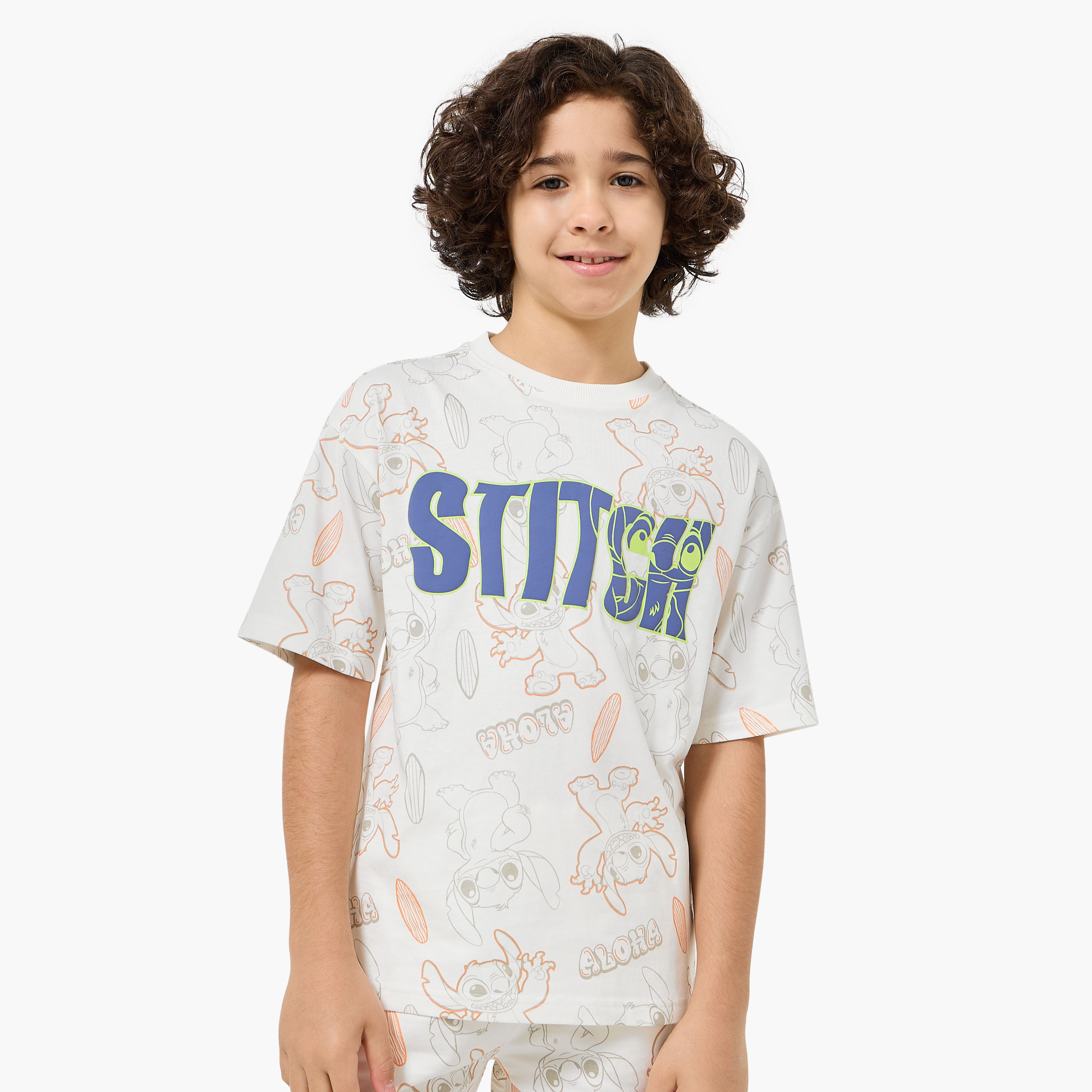 Disney Crew Neck Short Sleeves T-shirt and Shorts Set with Stitch Print-boys-clothing-setsandcoords-image-2