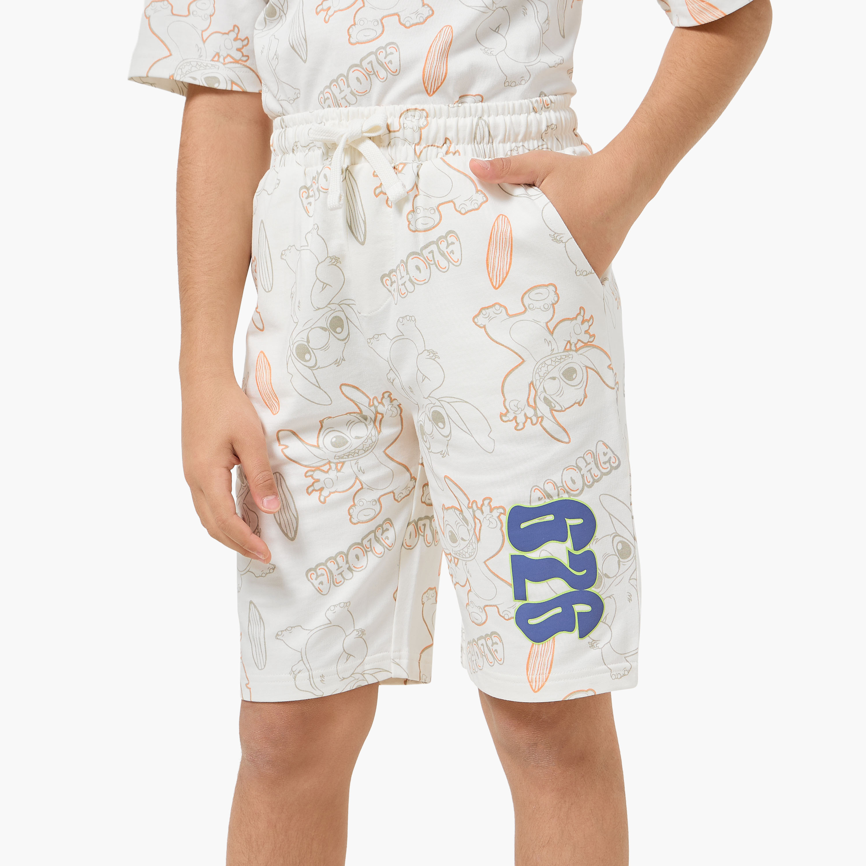 Disney Crew Neck Short Sleeves T-shirt and Shorts Set with Stitch Print-boys-clothing-setsandcoords-image-3