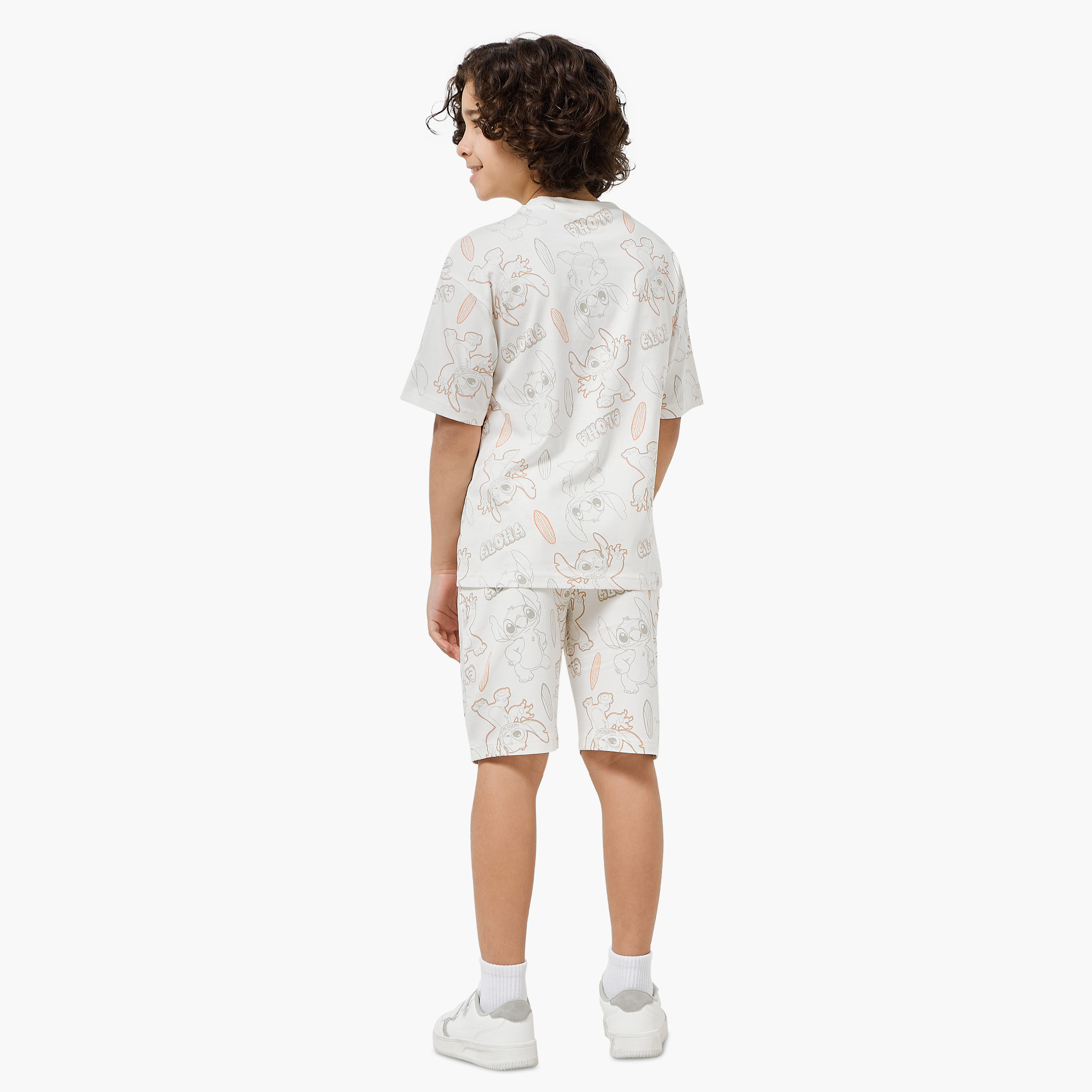 Disney Crew Neck Short Sleeves T-shirt and Shorts Set with Stitch Print-boys-clothing-setsandcoords-image-4