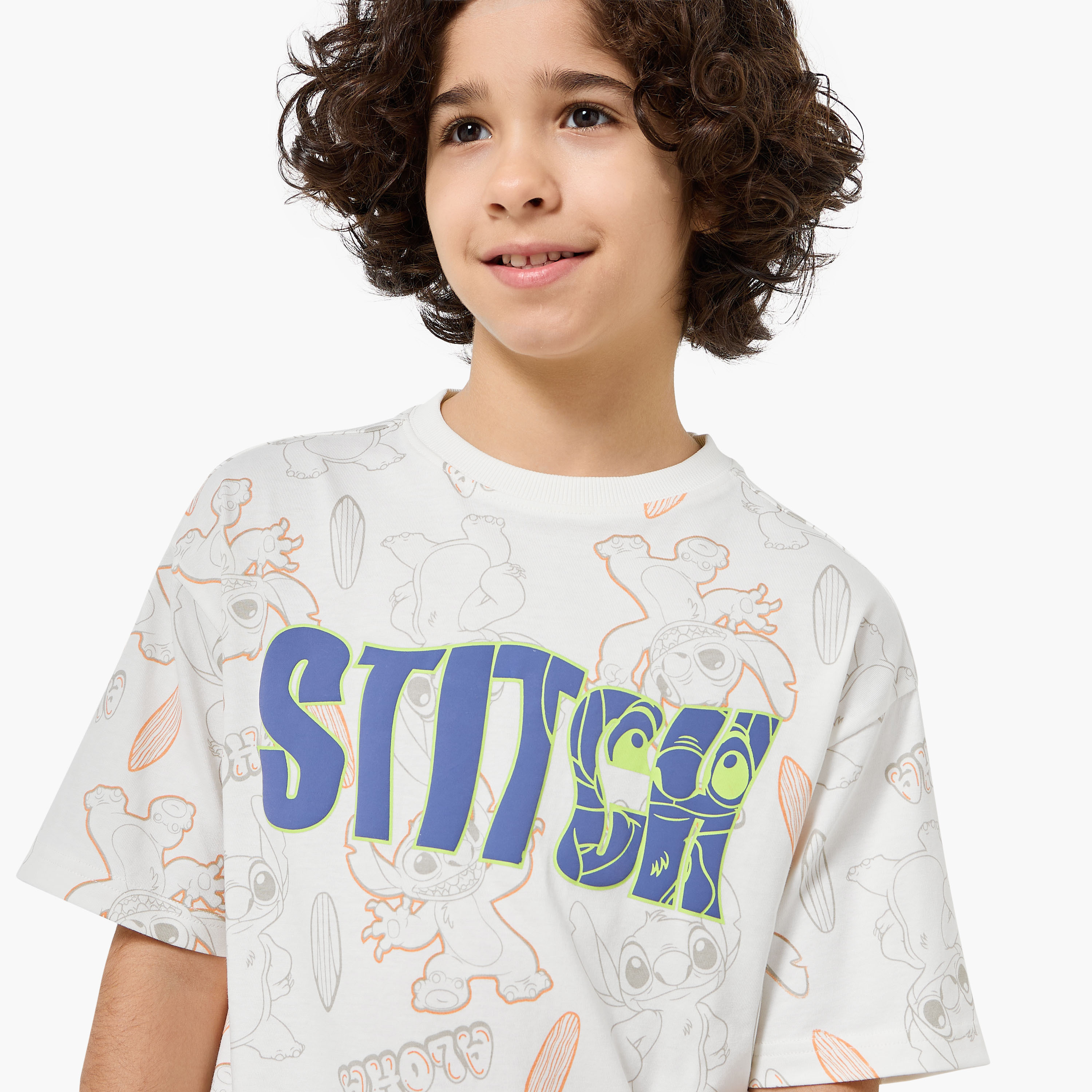 Disney Crew Neck Short Sleeves T-shirt and Shorts Set with Stitch Print-boys-clothing-setsandcoords-image-5