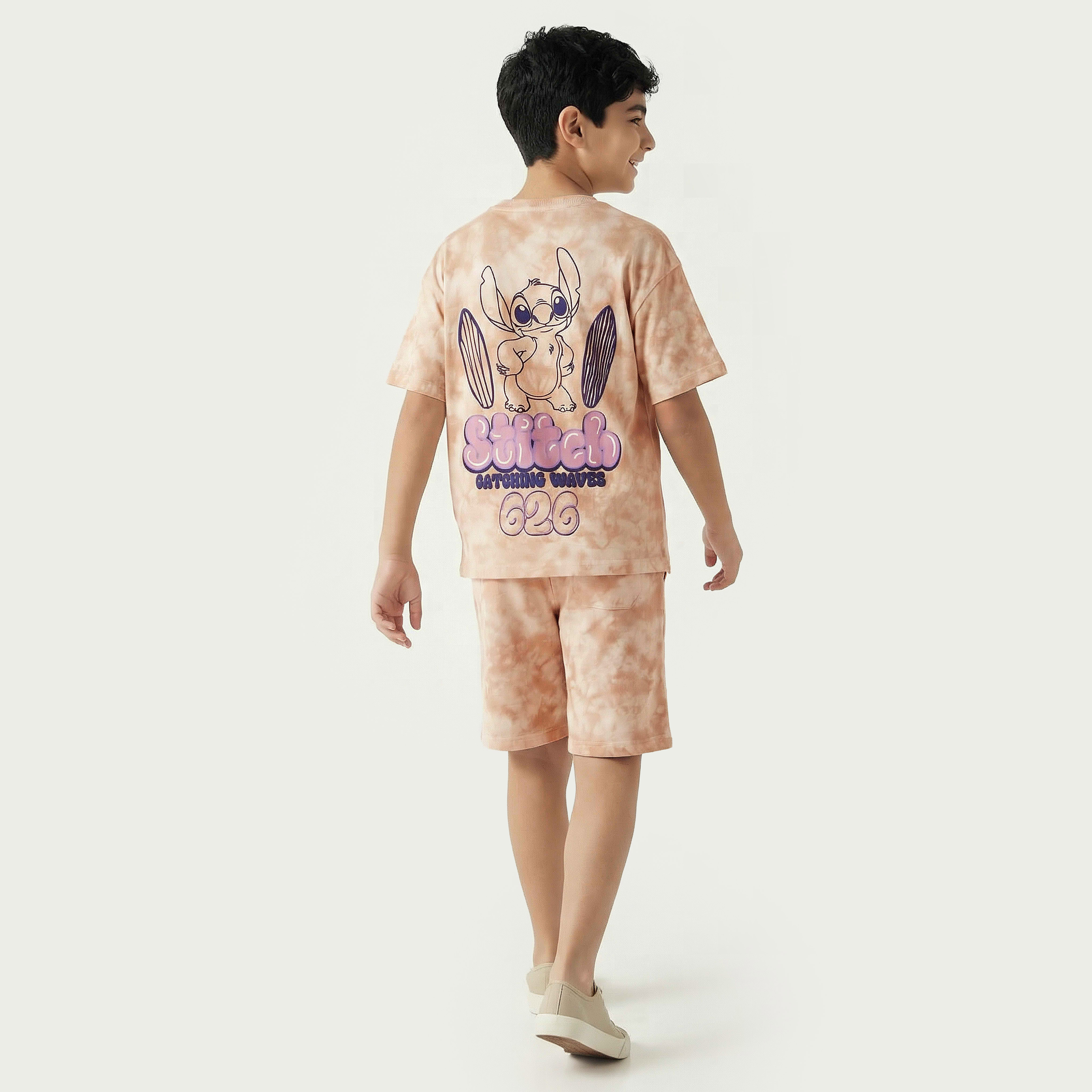 Disney Crew Neck Short Sleeves T-shirt and Shorts Set with Stitch Print-boys-clothing-setsandcoords-image-4
