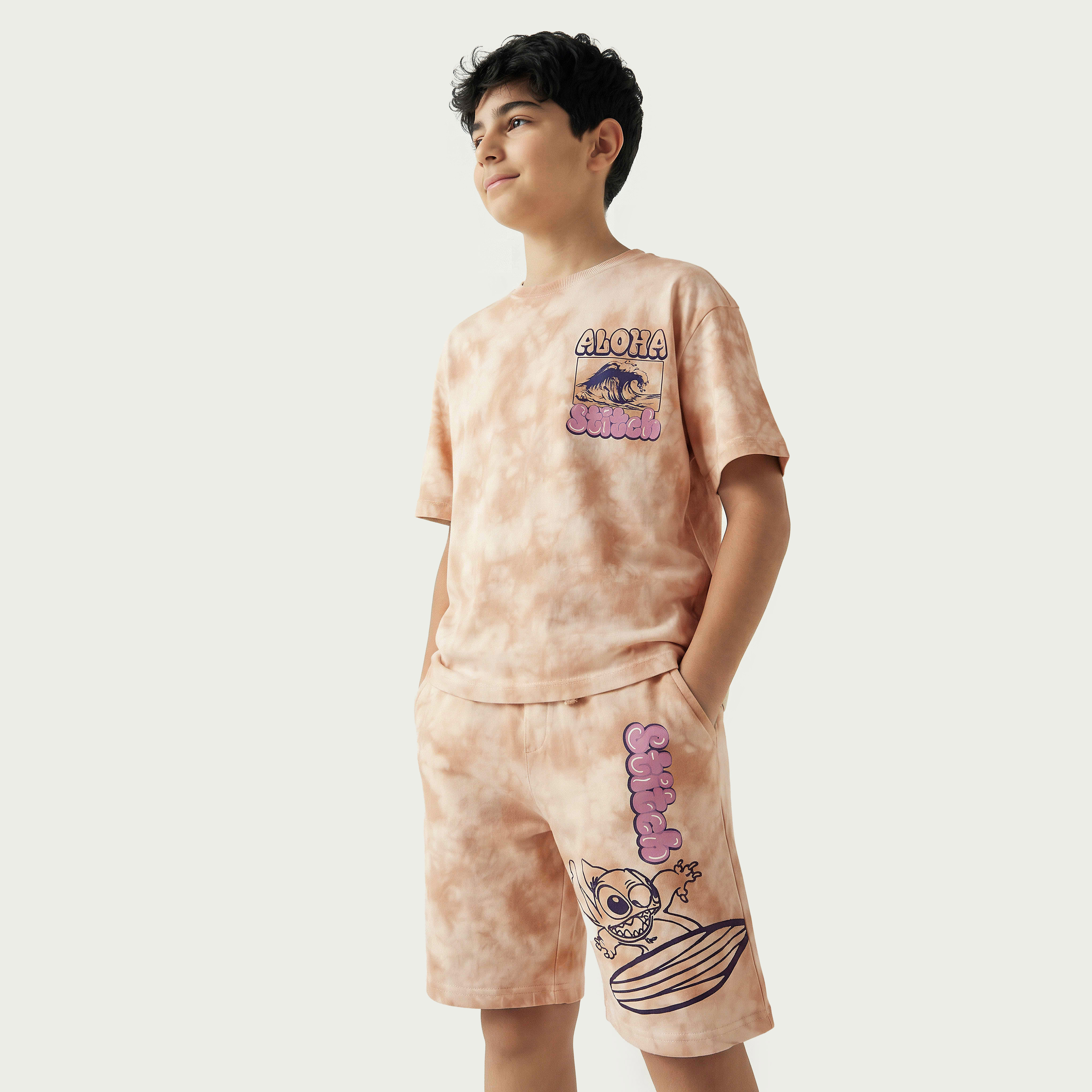 Disney Crew Neck Short Sleeves T-shirt and Shorts Set with Stitch Print-boys-clothing-setsandcoords-image-5