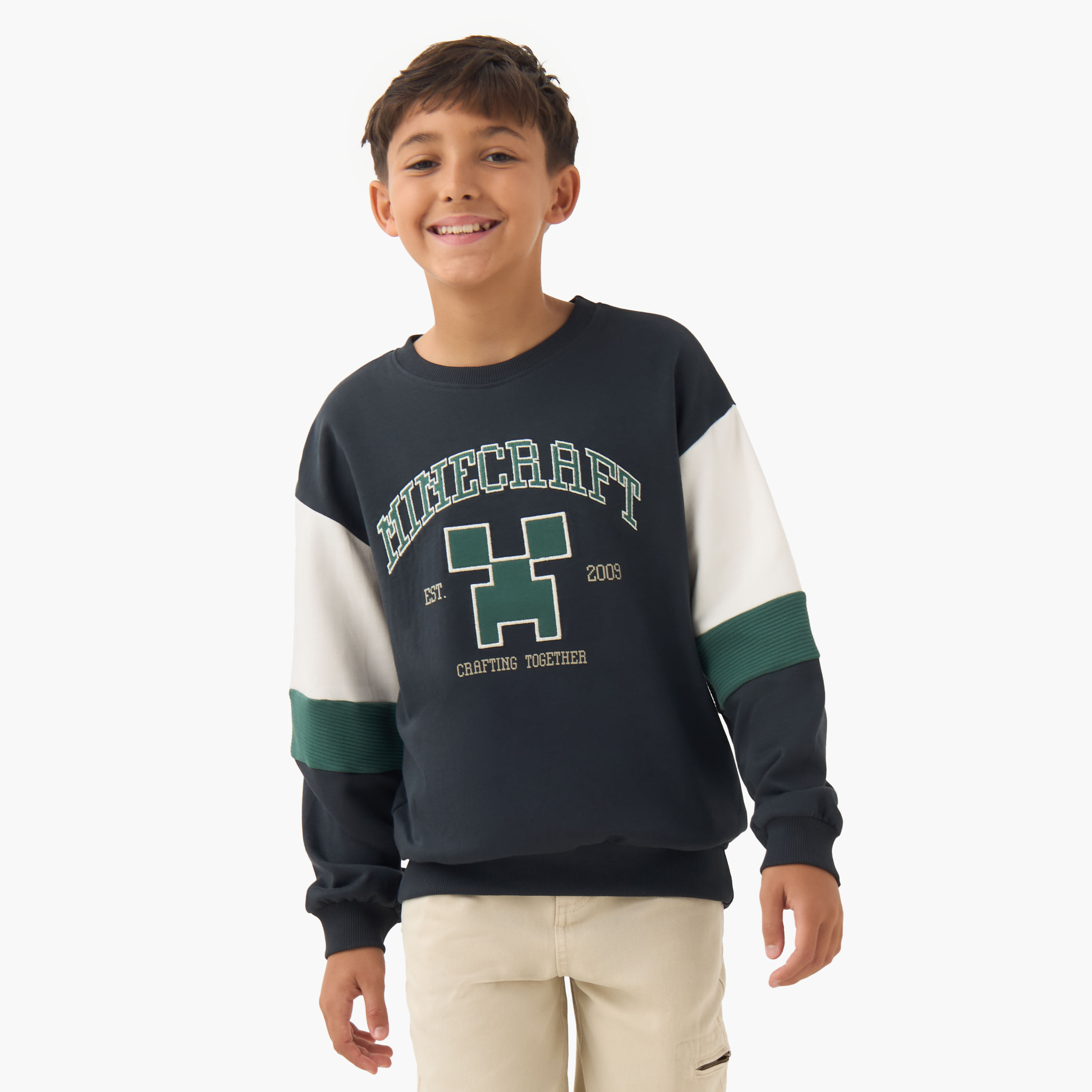 Minecraft Graphic Print Sweatshirt with Long Sleeves-boys-clothing-sweatshirts-image-1