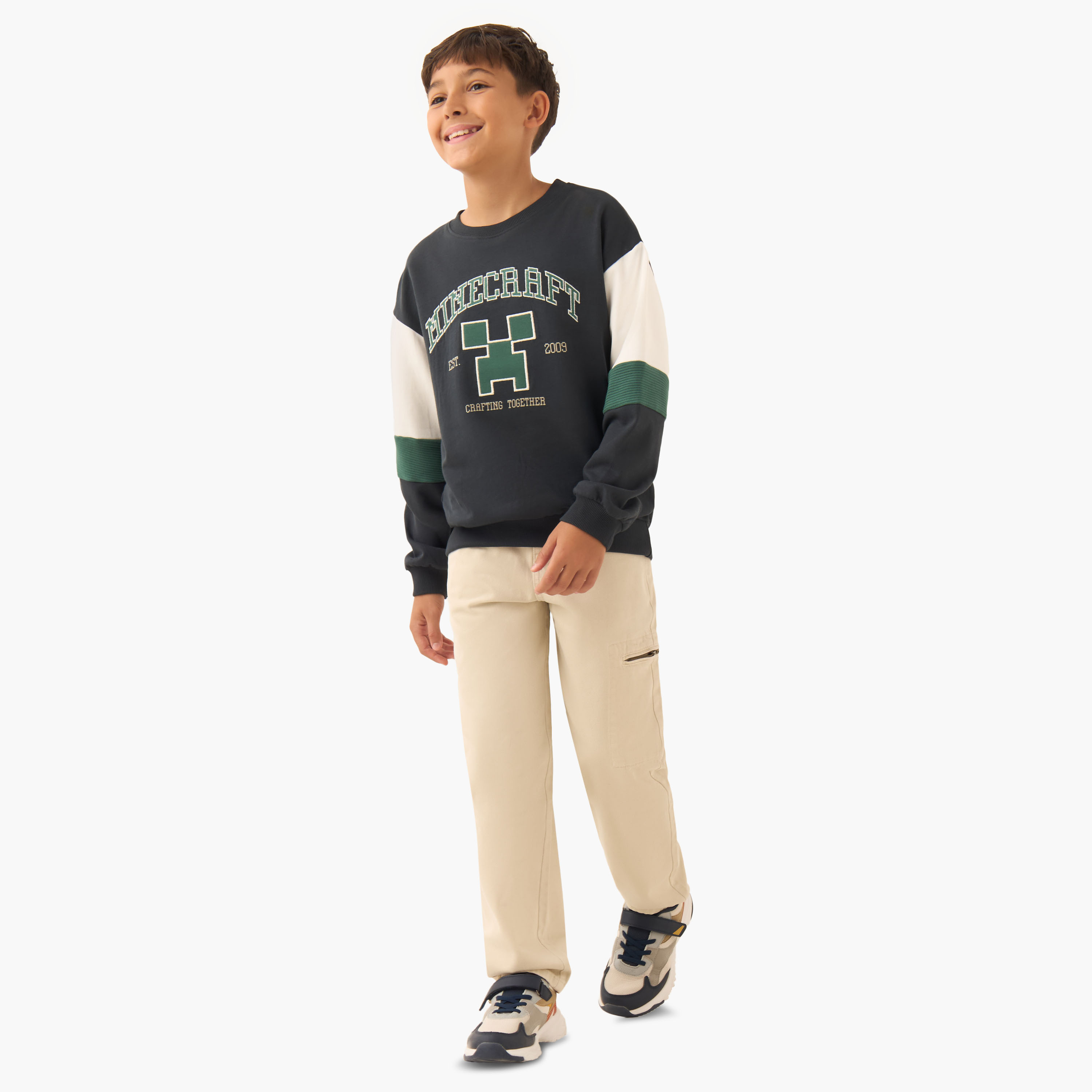 Minecraft Graphic Print Sweatshirt with Long Sleeves-boys-clothing-sweatshirts-image-2