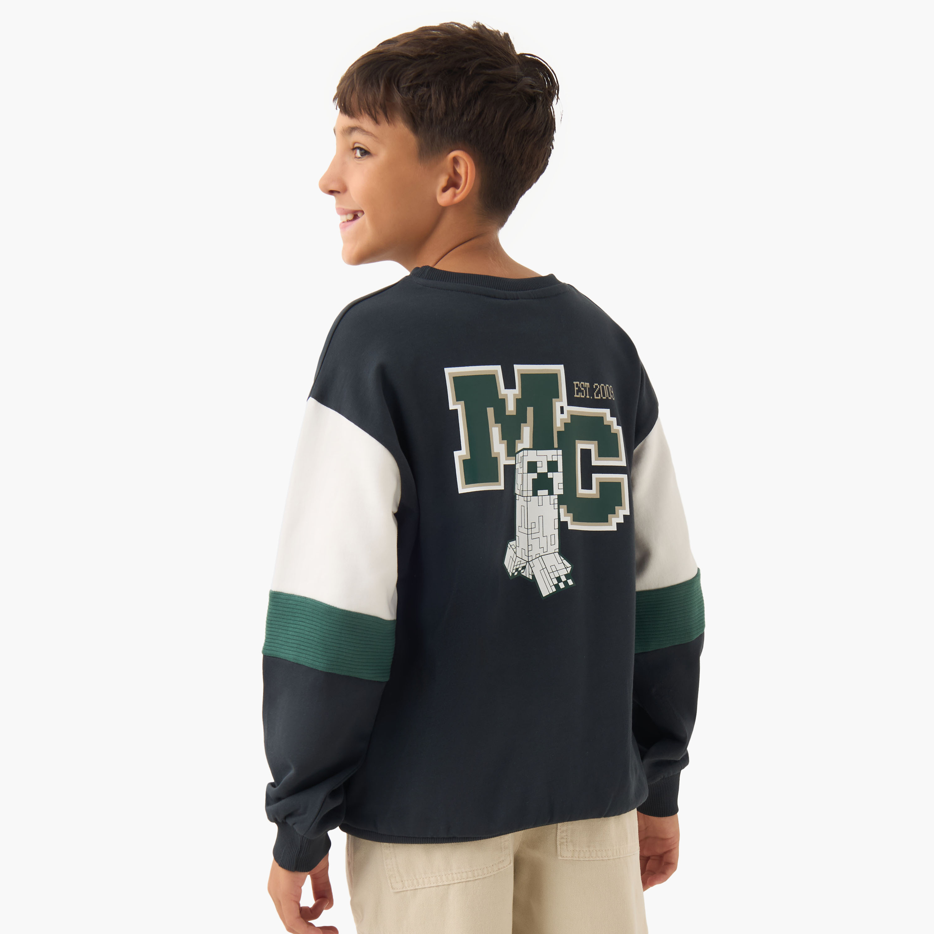 Minecraft Graphic Print Sweatshirt with Long Sleeves-boys-clothing-sweatshirts-image-3