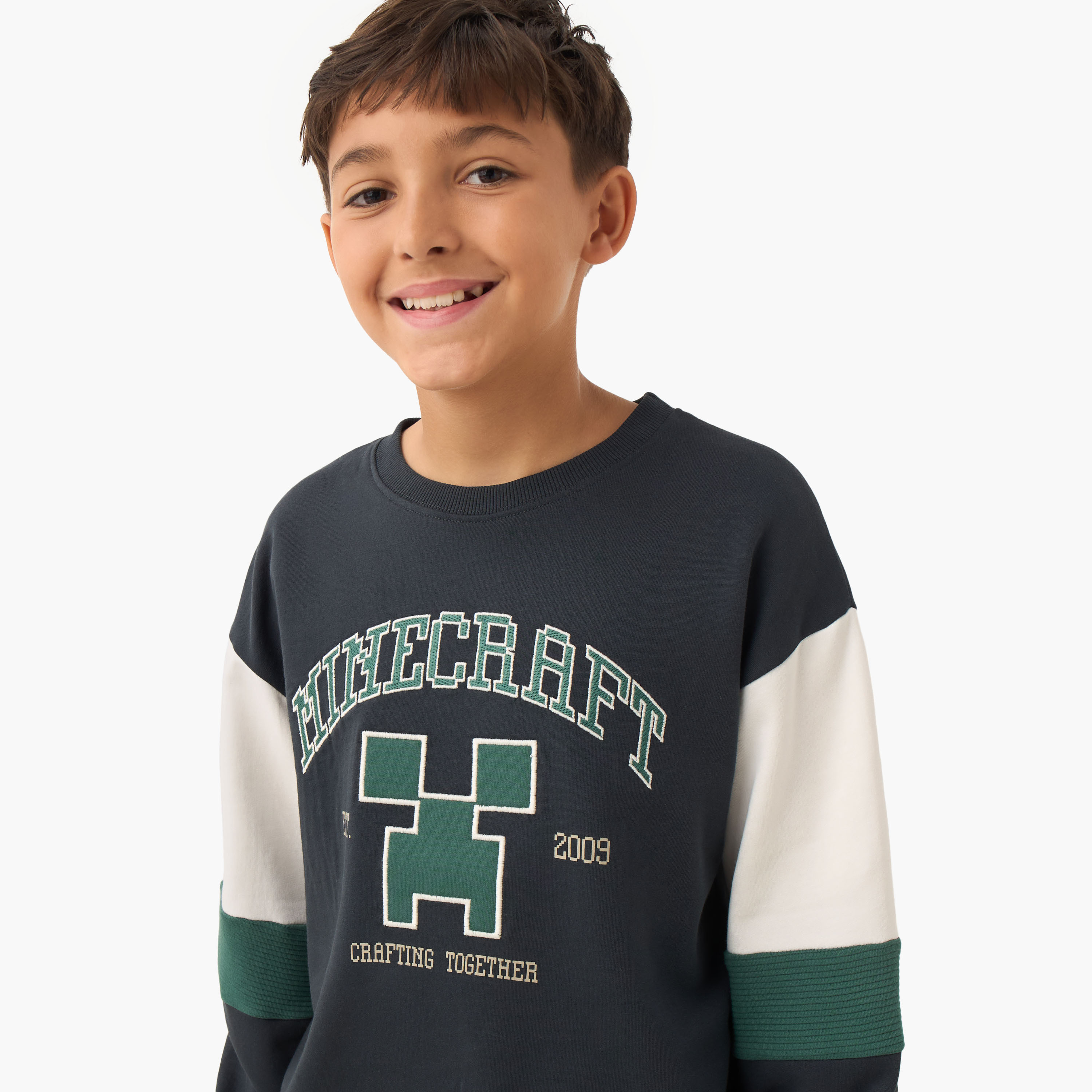 Minecraft Graphic Print Sweatshirt with Long Sleeves-boys-clothing-sweatshirts-image-4