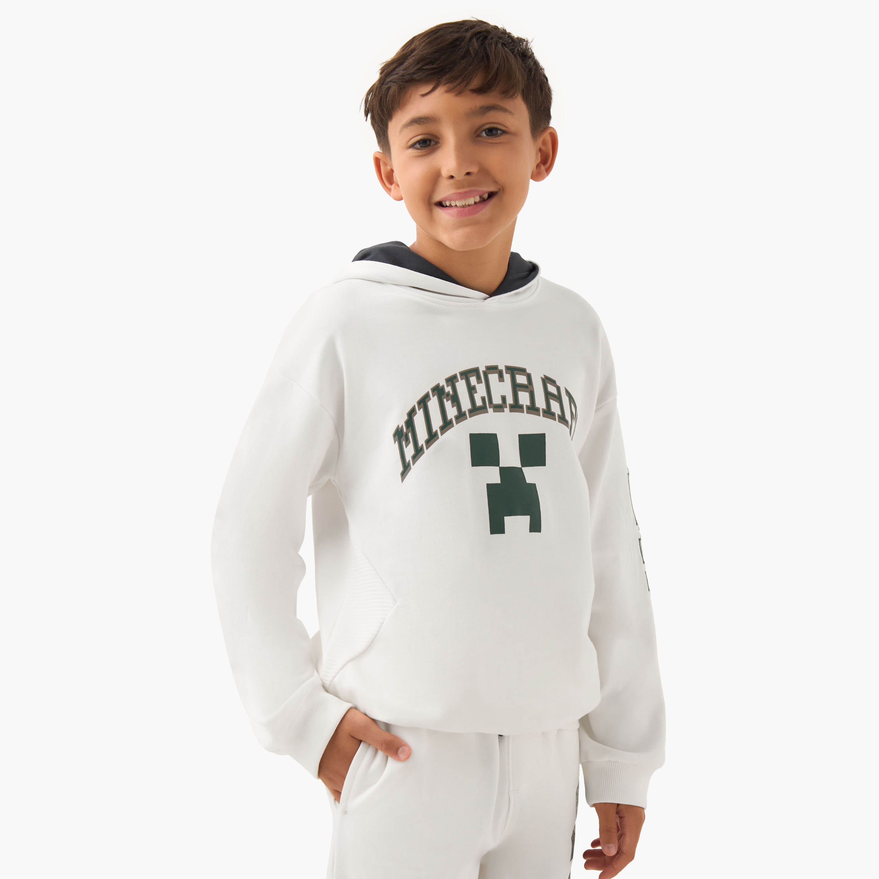 Minecraft Boys Sweatshirt and Joggers Set with Print - Cotton - Long Sleeves - Hood-boys-clothing-setsandcoords-image-2
