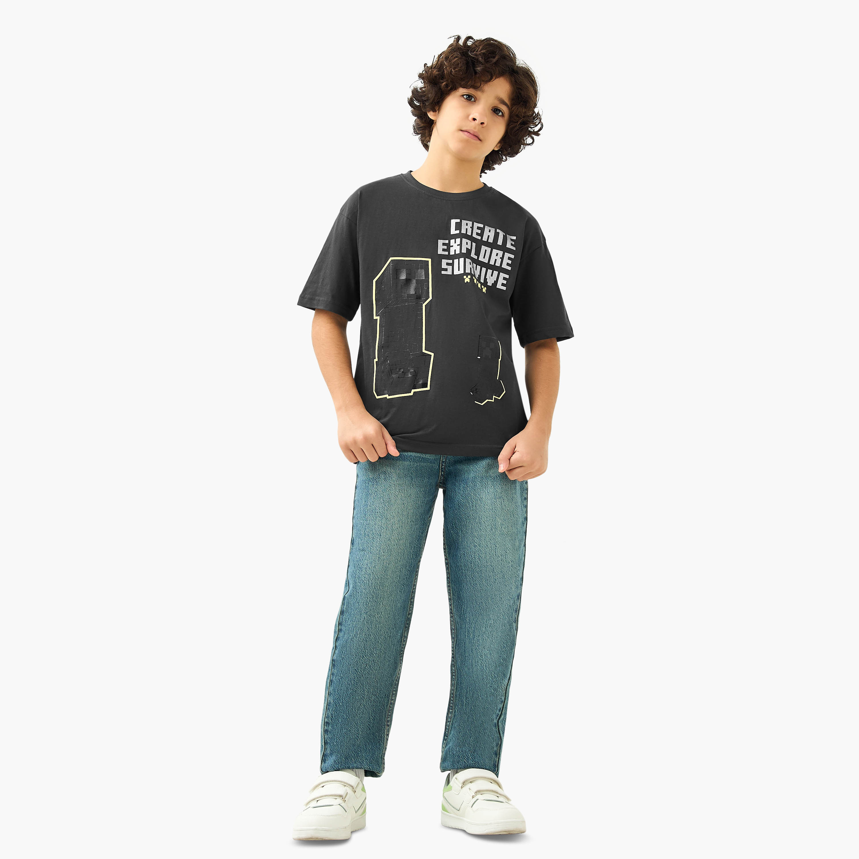 Minecraft Creeper Print T-Shirt with Short Sleeves-boys-clothing-tshirtsandpolos-image-2