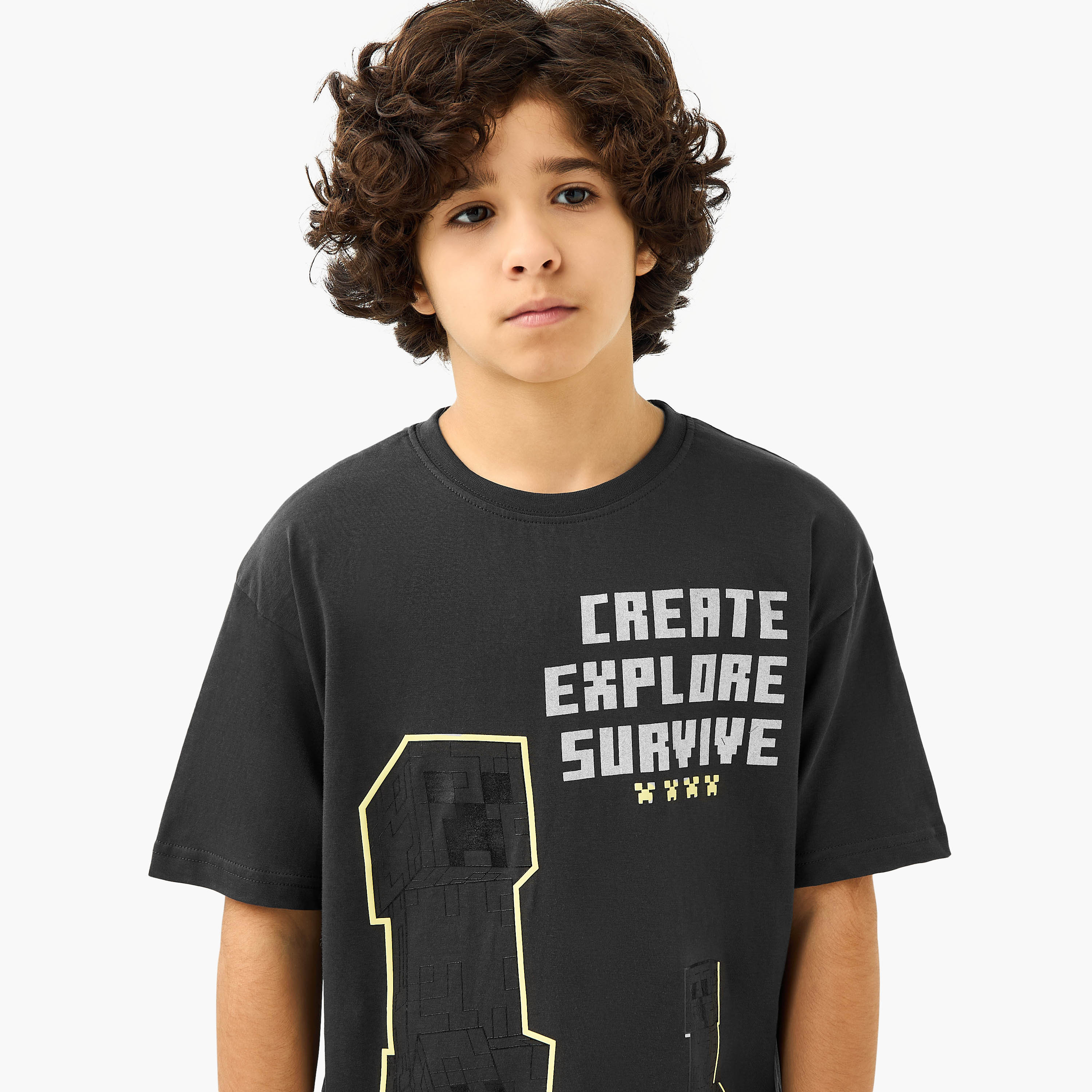 Minecraft Creeper Print T-Shirt with Short Sleeves-boys-clothing-tshirtsandpolos-image-4