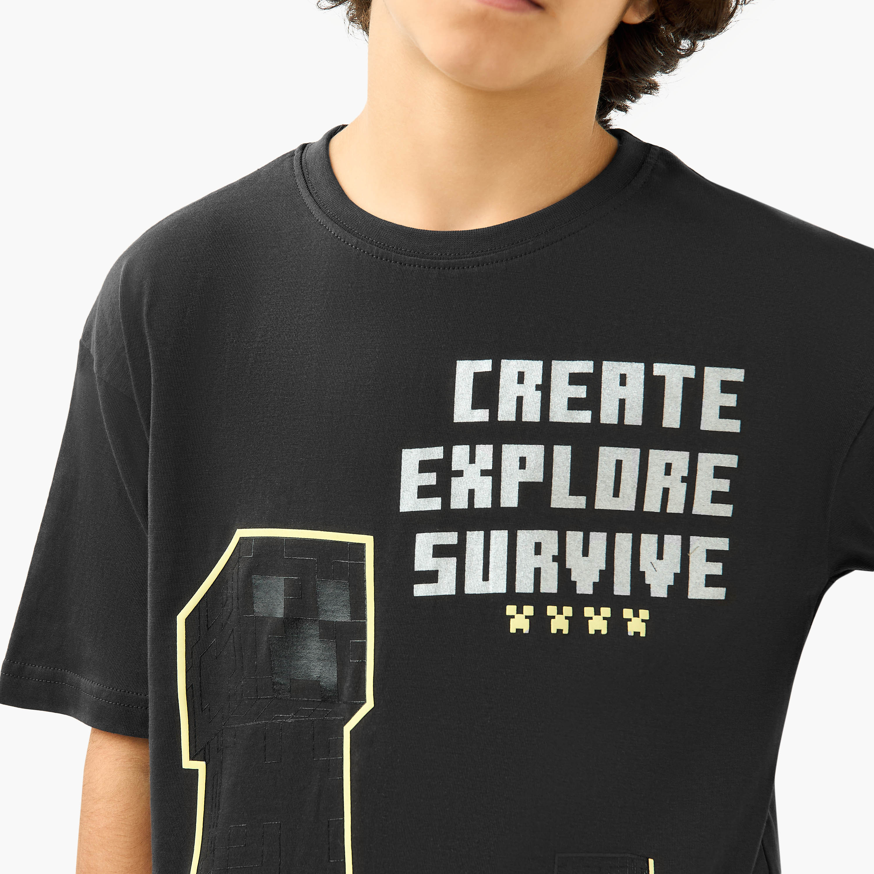 Minecraft Creeper Print T-Shirt with Short Sleeves-boys-clothing-tshirtsandpolos-image-5
