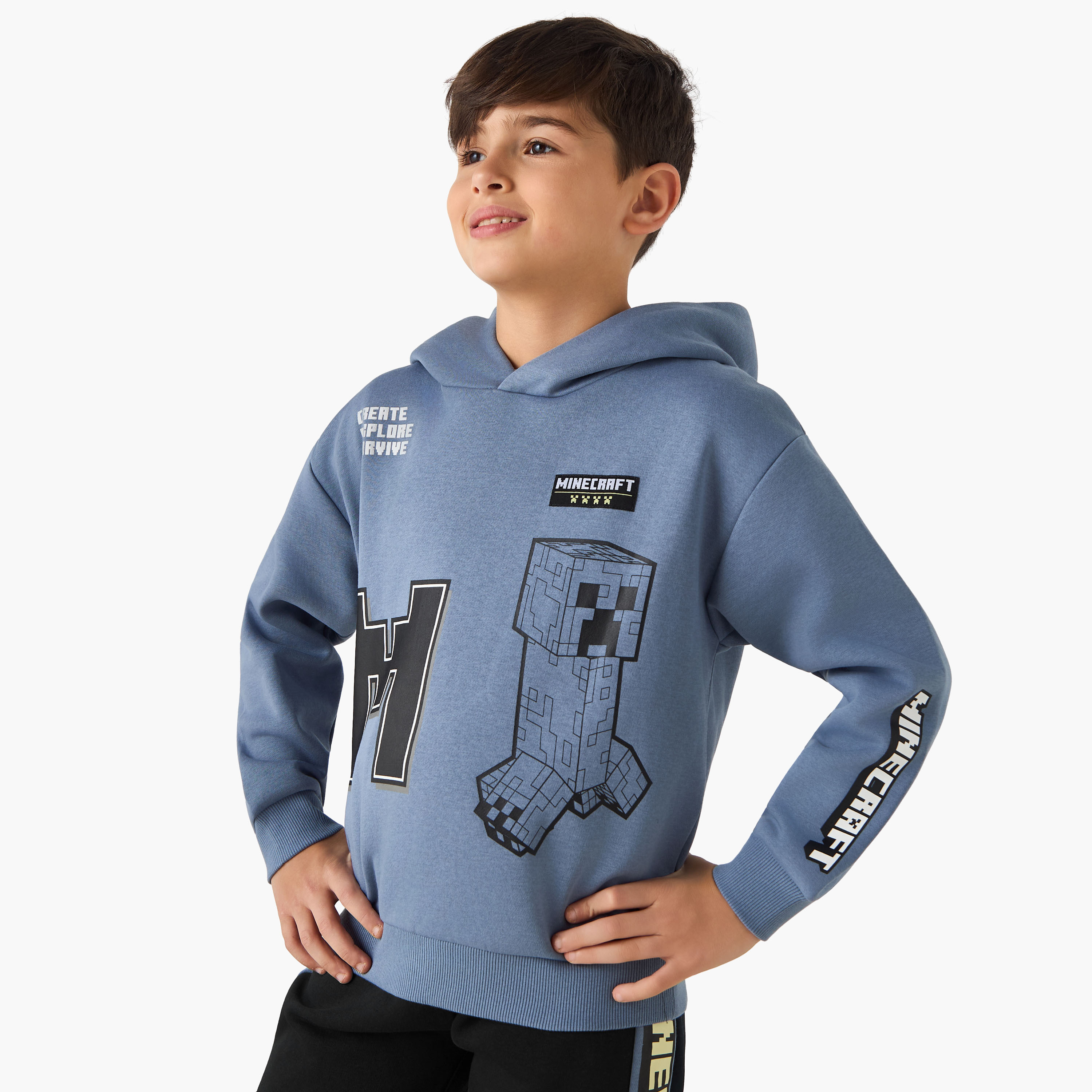 Minecraft Printed Hooded Sweatshirt with Long Sleeves-boys-clothing-sweatshirts-image-1