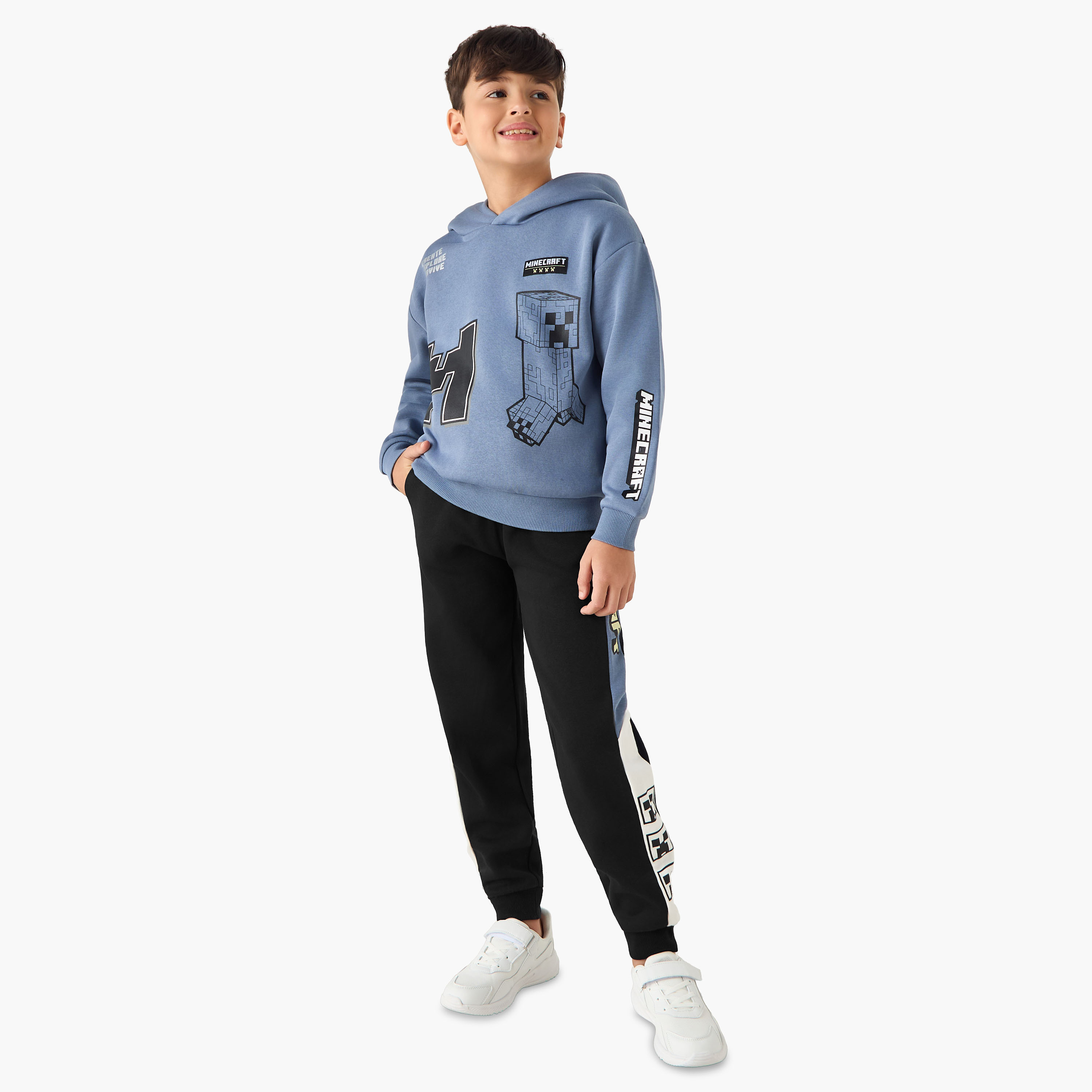 Minecraft Printed Hooded Sweatshirt with Long Sleeves-boys-clothing-sweatshirts-image-2