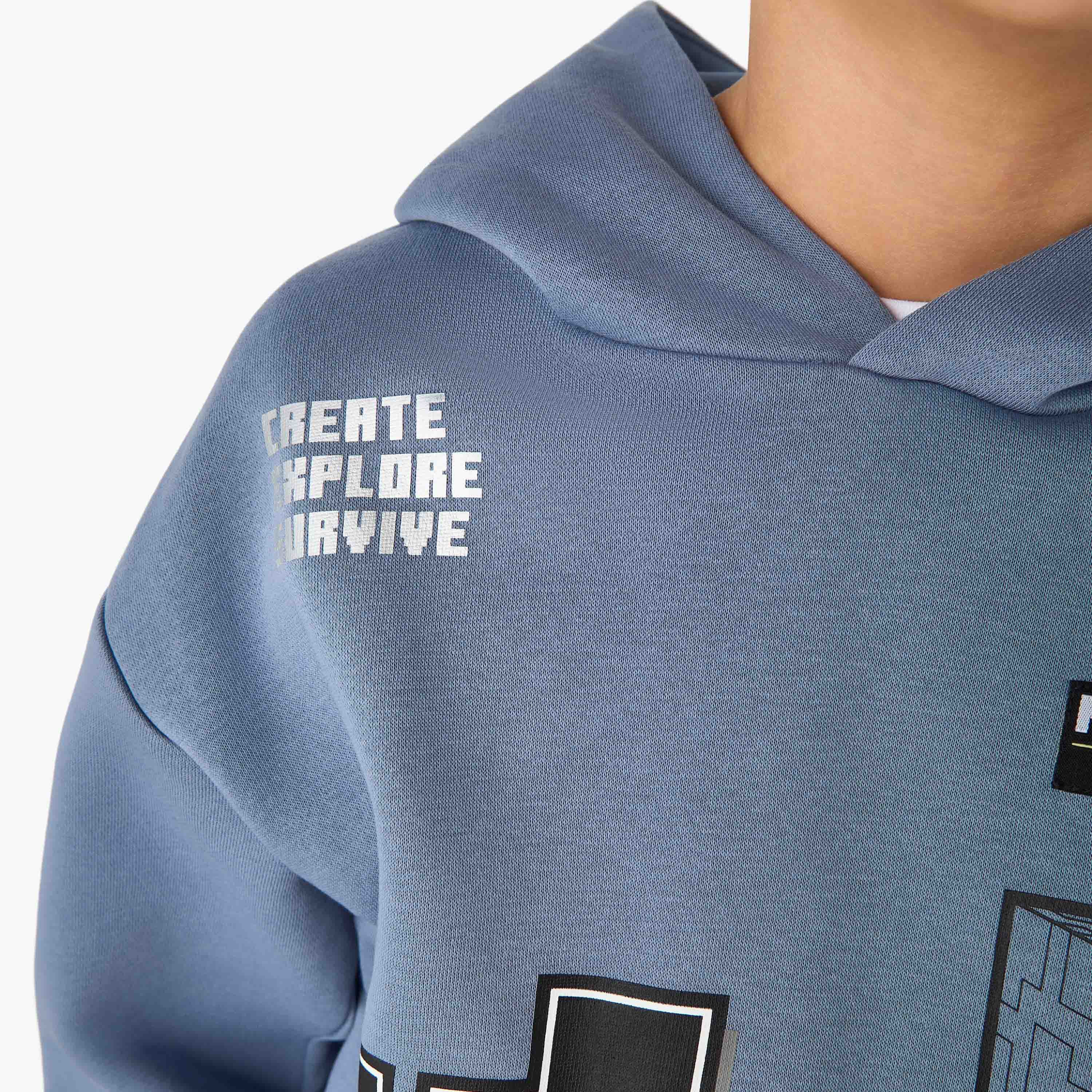Minecraft Printed Hooded Sweatshirt with Long Sleeves-boys-clothing-sweatshirts-image-5