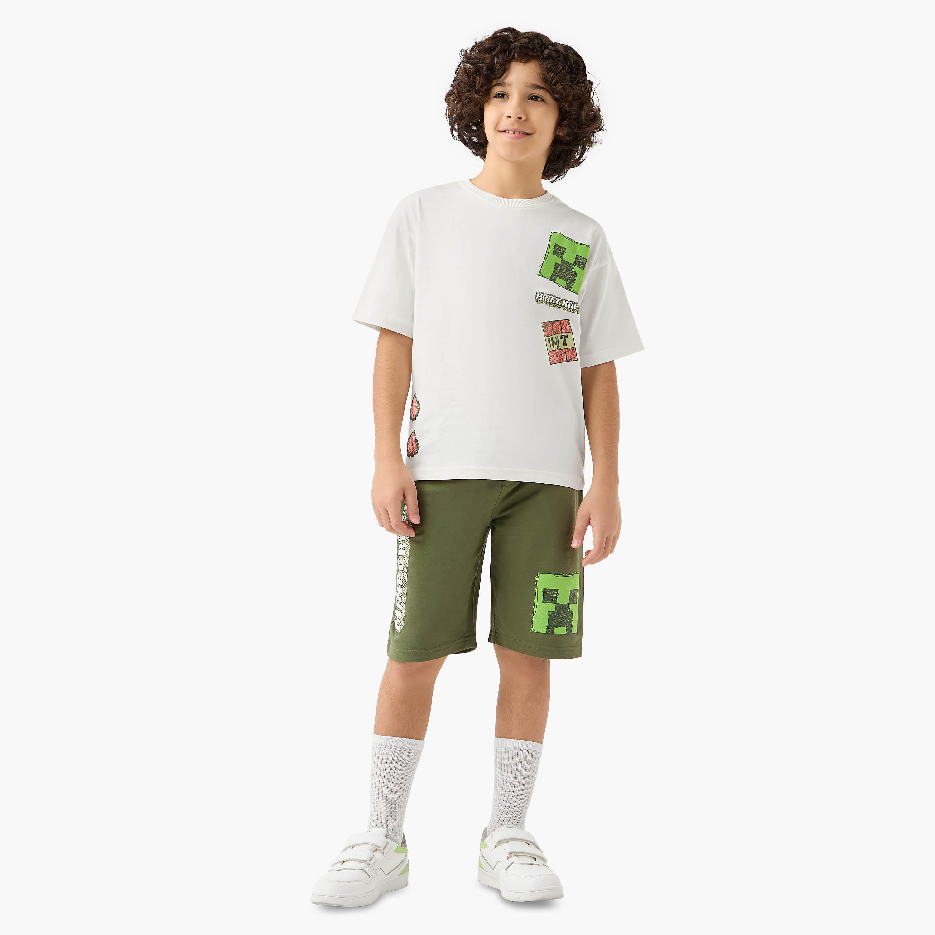 طقم شورت وتيشيرت بياقة ضيقة وأكمام قصيرة وطبعات من ماينكرافت-boys-clothing-setsandcoords-image-1