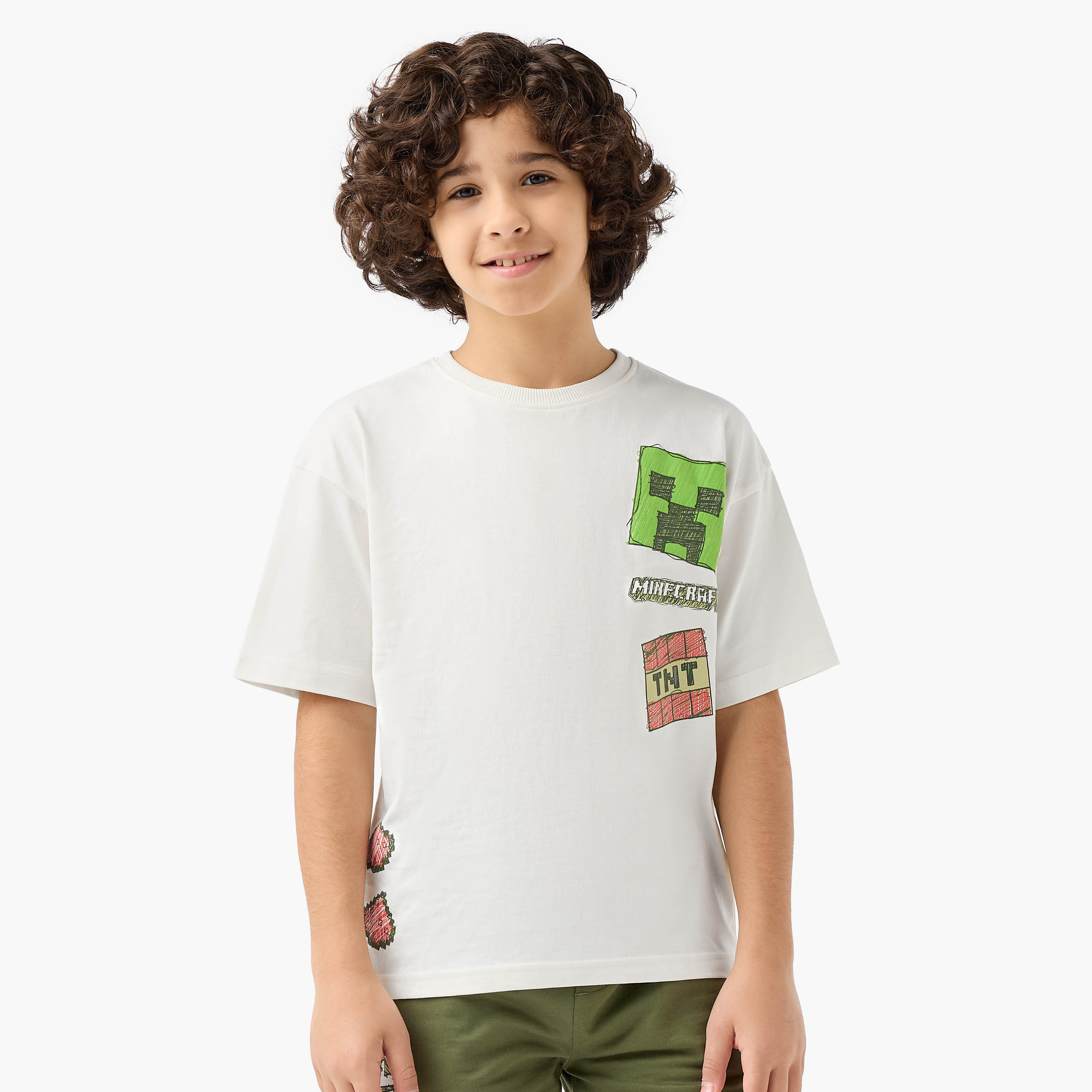 طقم شورت وتيشيرت بياقة ضيقة وأكمام قصيرة وطبعات من ماينكرافت-boys-clothing-setsandcoords-image-2
