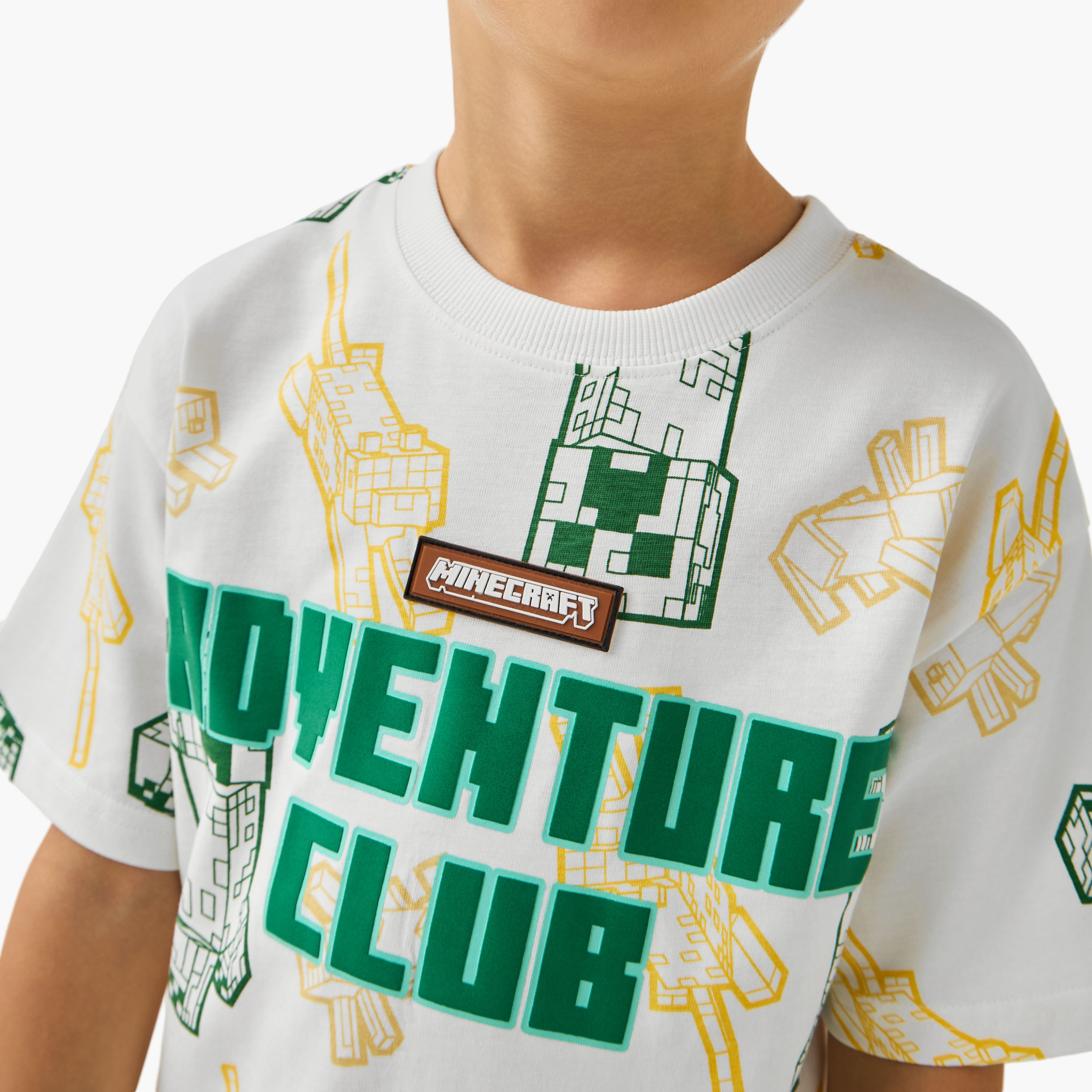 طقم تيشيرت بياقة ضيقة وأكمام قصيرة مع شورت بطبعات جرافيك ماينكرافت-boys-clothing-setsandcoords-image-5