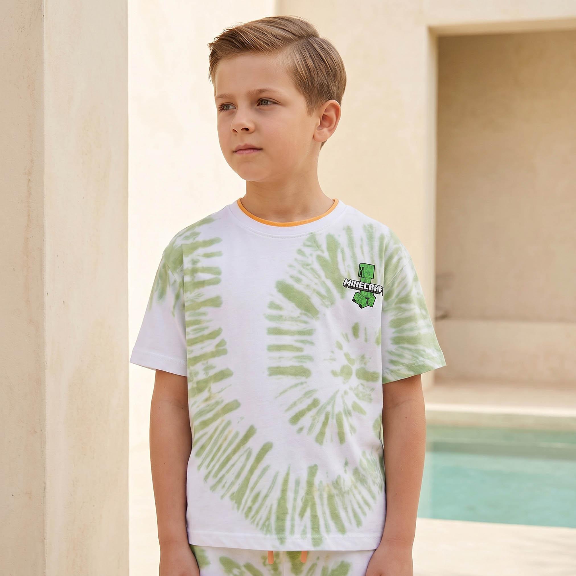 Minecraft Crew Neck Short Sleeves T-shirt and Shorts Set with Tie-Dye Detail-boys-clothing-setsandcoords-image-2